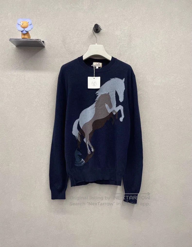 Hermes Navy Blue Long Sleeve Knit Top