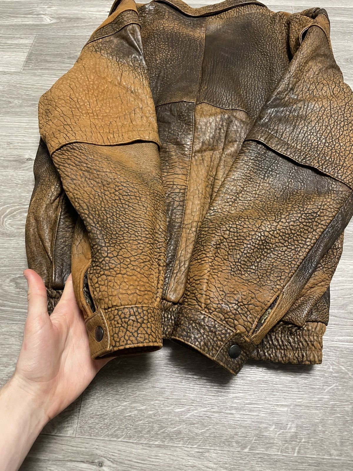 Leather Vintage Leather Brown Patterned Bomber Jacket 90s Size US M / EU 48-50 / 2 - 18 Thumbnail