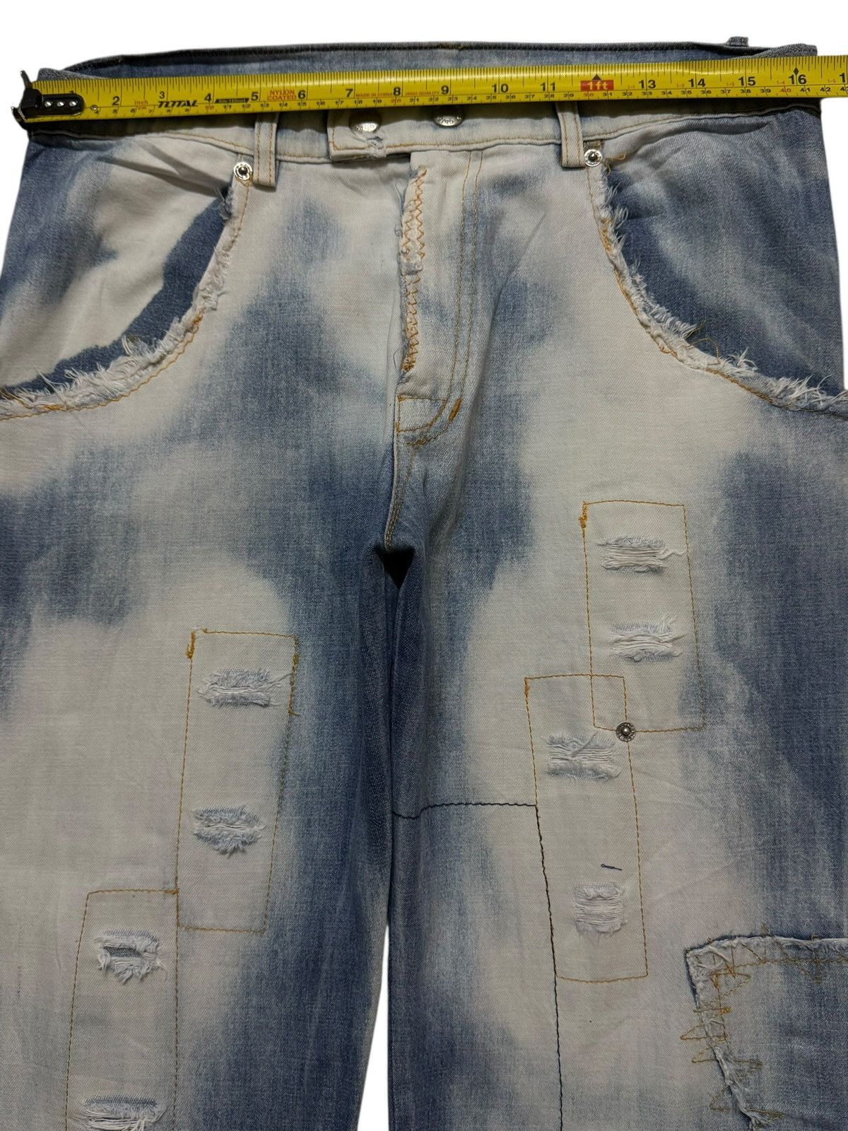 If Six Was Nine Vintage Y2K Japanese Brand Acid Wash Sashiko Patch Wide Leg Size US 32 / EU 48 - 6 Thumbnail