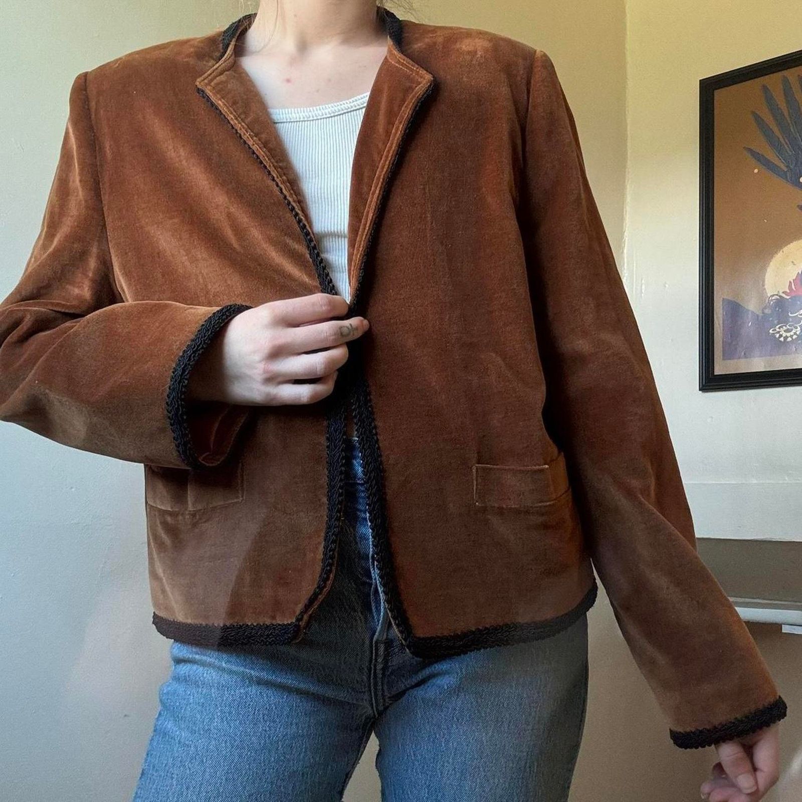 Vintage Vintage Intuitions Brown Velvet Coat 10 Preppy Blazer Size L / US 10 / IT 46 - 1 Thumbnail