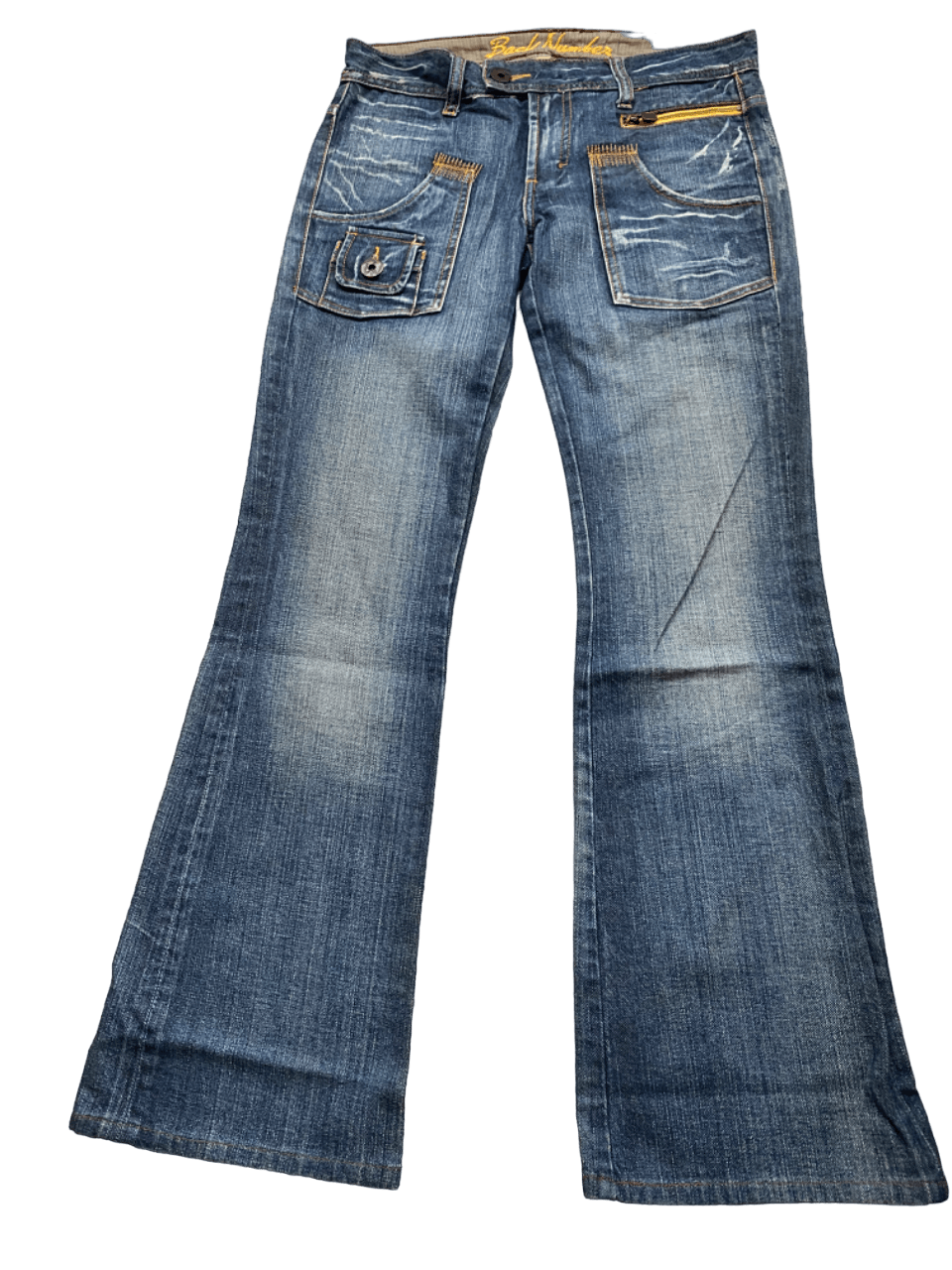 If Six Was Nine Flared Distressed Back Number Bush Pants Jeans Size 31" - 2 Thumbnail
