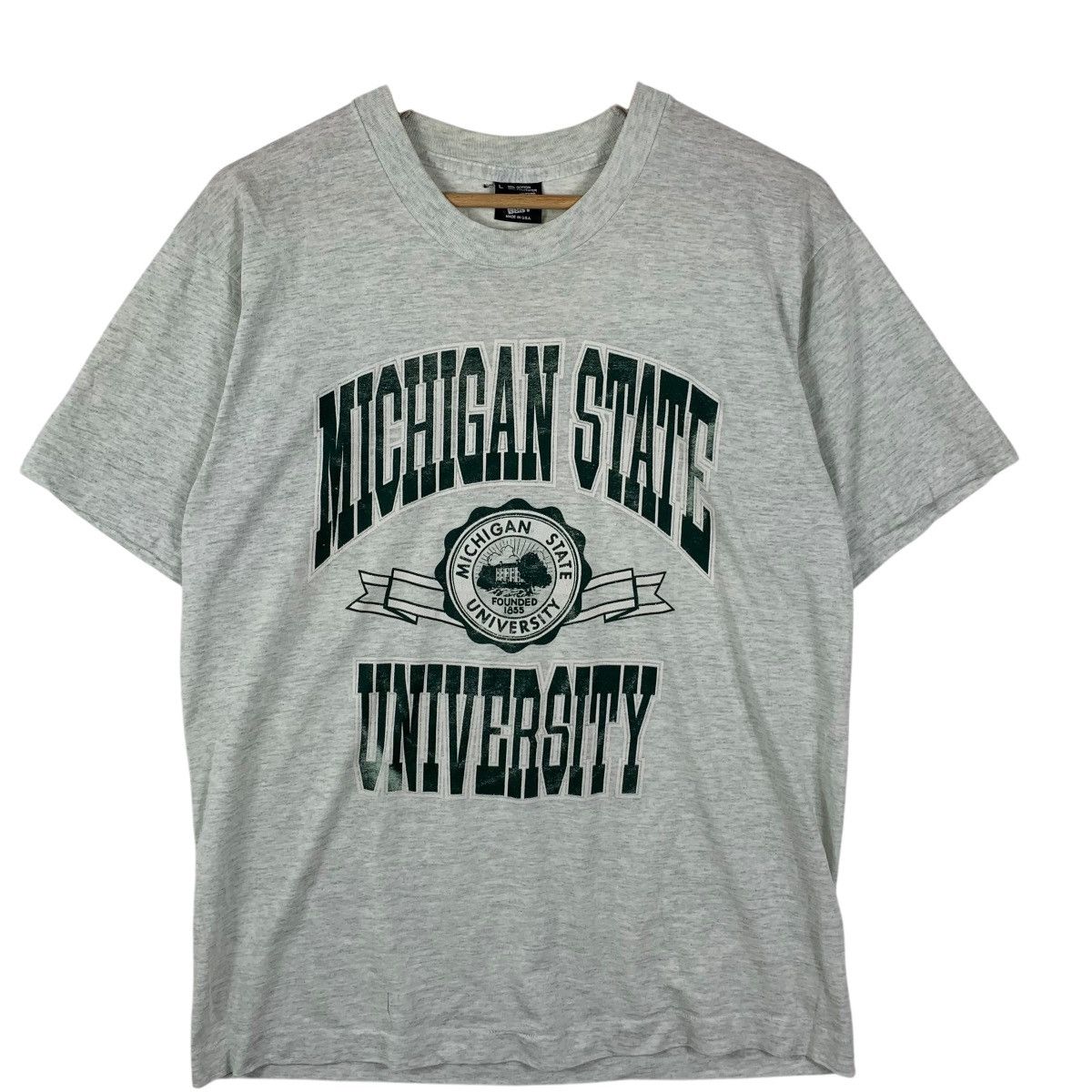 Vintage Vintage 80’ MICHIGAN STATE UNIVERSITY Crest Logo Tee Shirt Size L / US 10 / IT 46 - 4 Thumbnail