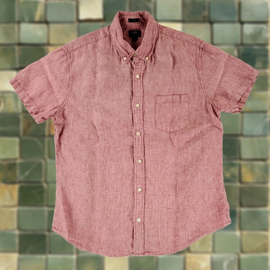 J.Crew J.CREW Shirt Button Down 100% Linen Short Sleeve Slim Red Men L Size US L / EU 52-54 / 3 - 1 Thumbnail