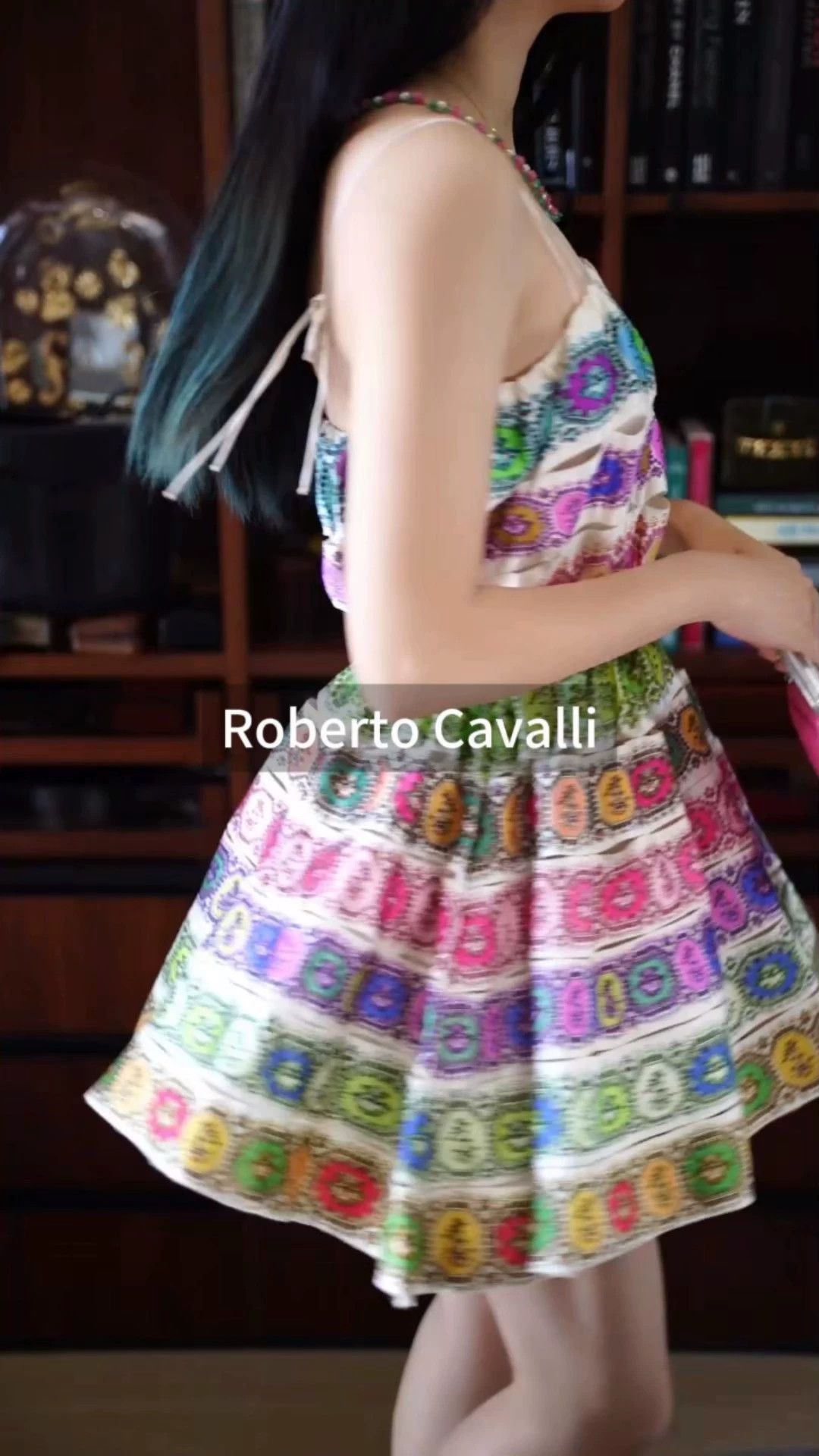 Roberto Cavalli RC Rainbow Silk-Printed Crocheted Strappy Boned A-Line Dress Size S / US 4 / IT 40 - 1 Thumbnail
