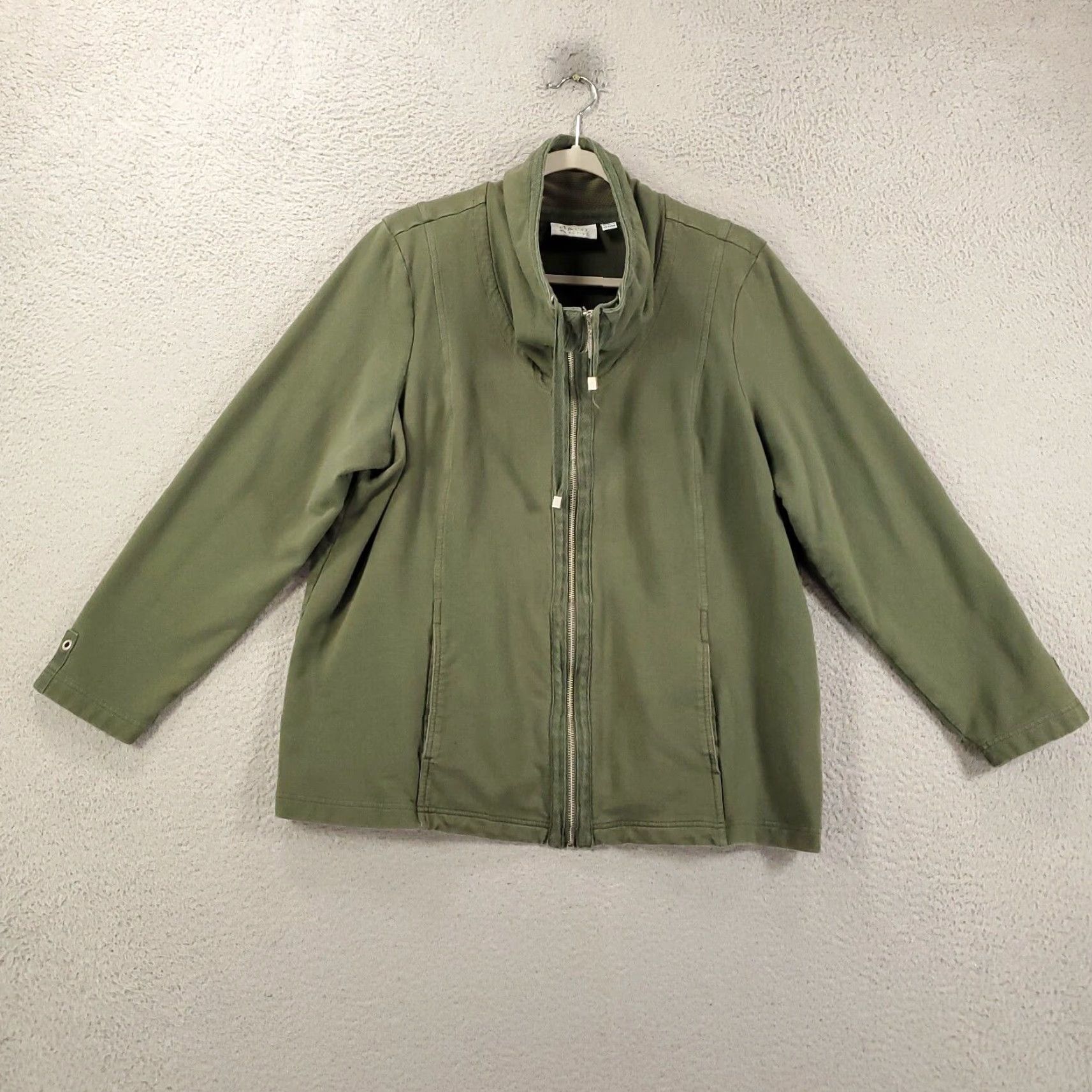 Vintage D&Co Jacket 1X Green Full Zip Knit - Plus Size Casual Jacket with Pockets - Fall Winter Spring Womens Size XL / US 12-14 / IT 48-50 - 2 Thumbnail