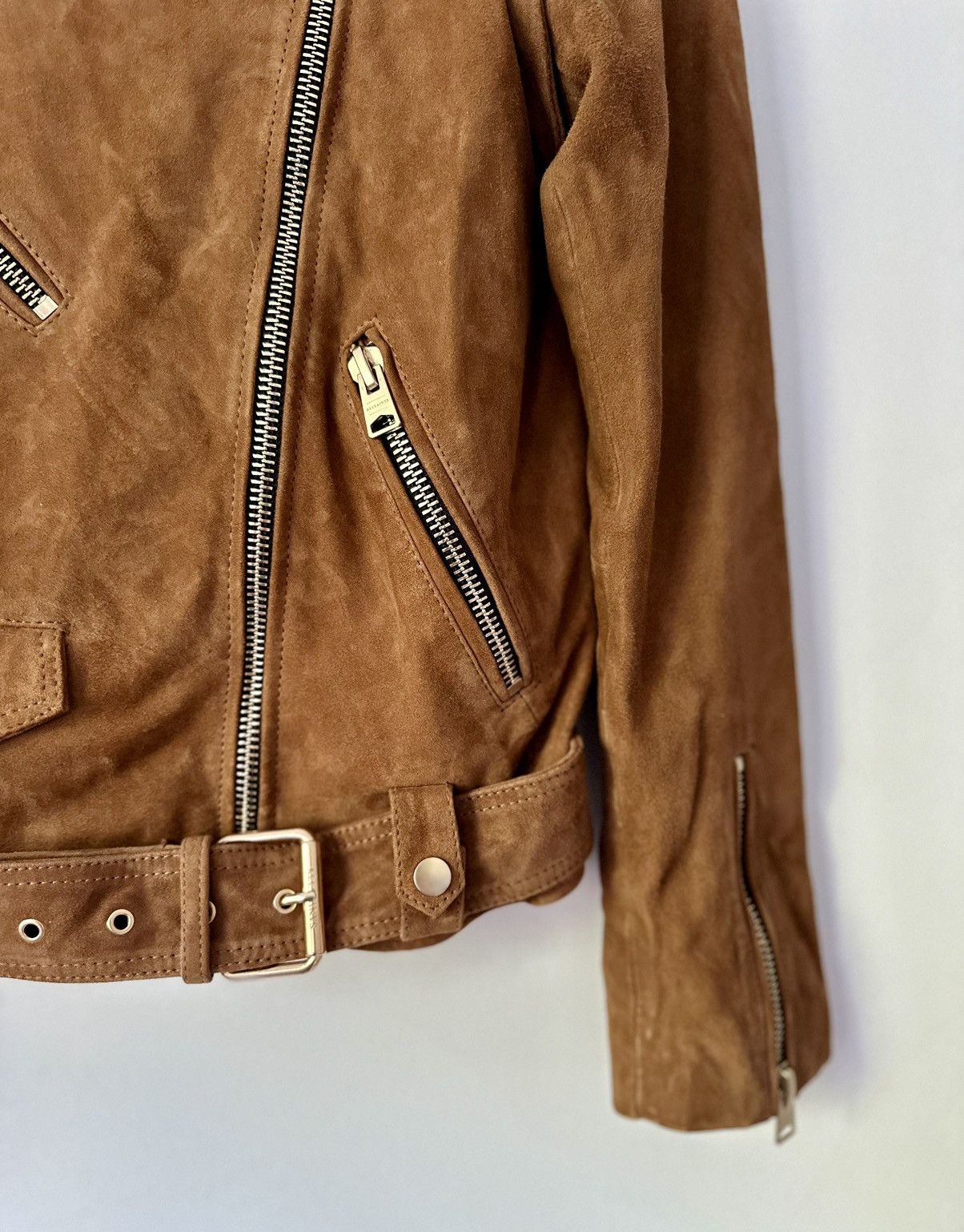 Allsaints ALL SAINTS Morgan Suede Biker Jacket in camel Size S / US 4 / IT 40 - 5 Thumbnail