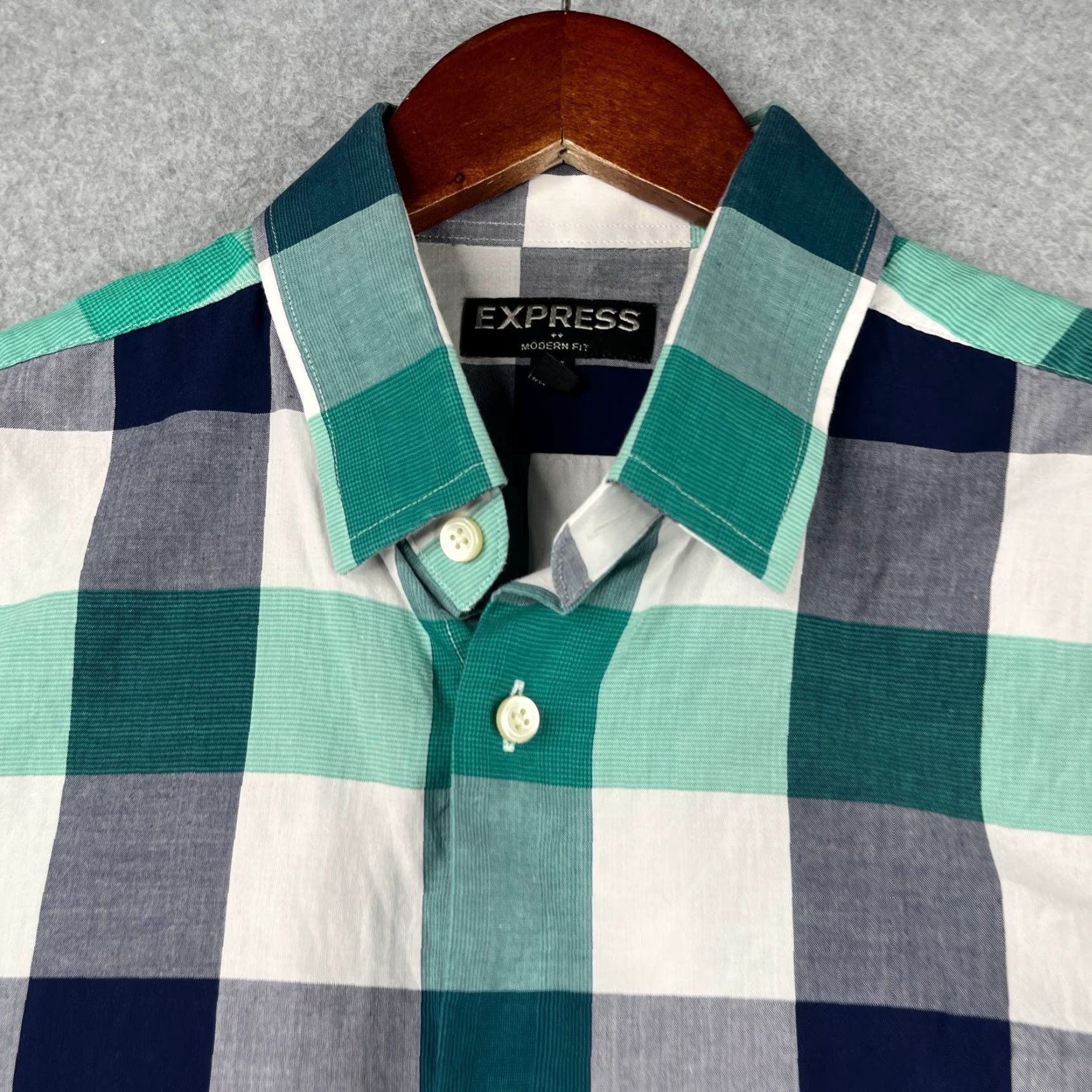 Express Express Shirt Modern Fit Medium Blue Teal Check Button-Up Long Sleeve Mens Size US M / EU 48-50 / 2 - 3 Thumbnail