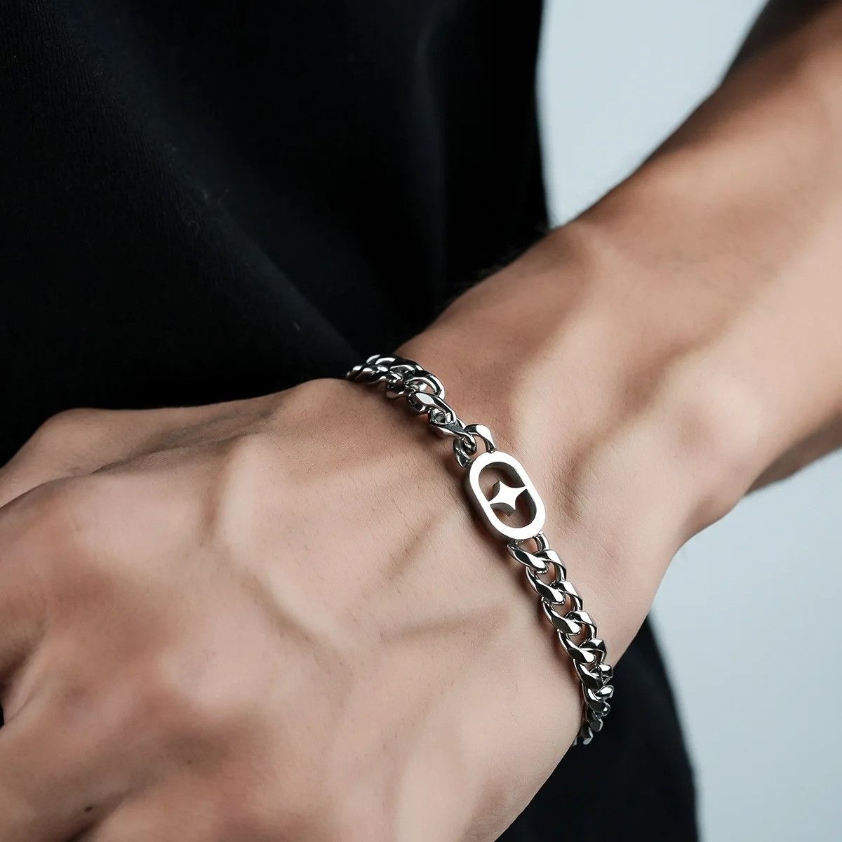 Jewelry Retro Star Link Chain Bracelet in Silver, Men's