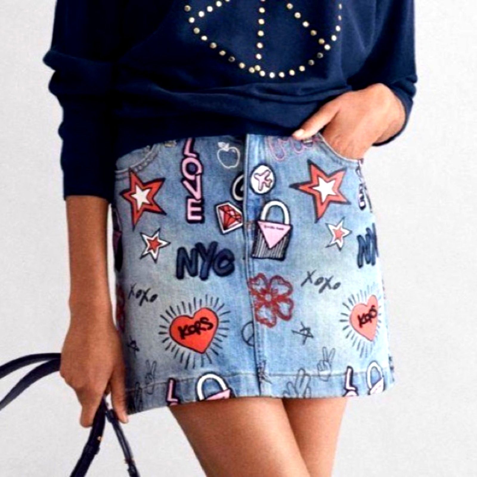 Michael Kors Michael Kors NYC Pop Art Denim Skirt Light blue wash size 8 Size 29" - 2 Thumbnail