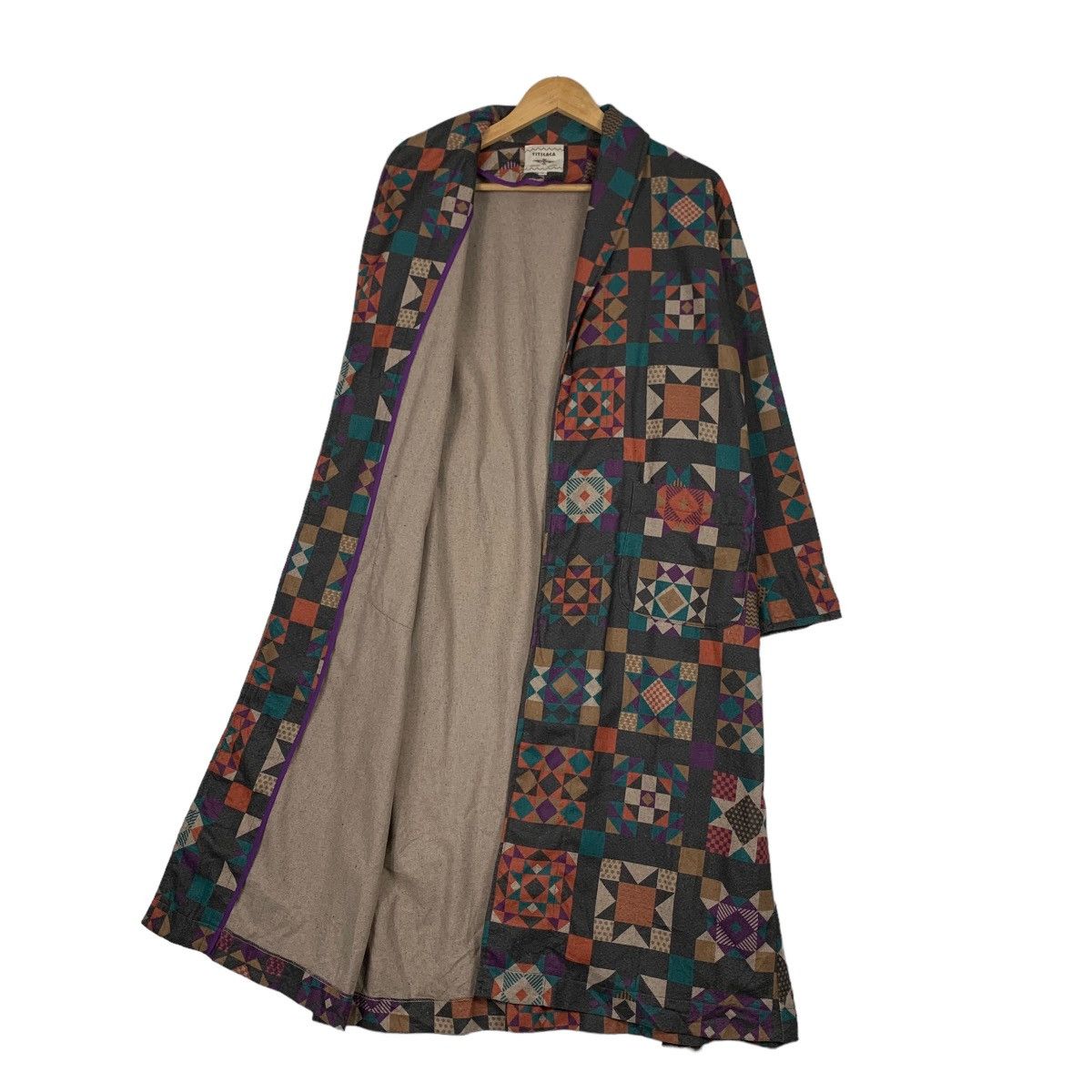 Japanese Brand Vintage TITICACA Motif Design Robe / Long Coat #1129-C52 Size M / US 6-8 / IT 42-44 - 10 Thumbnail