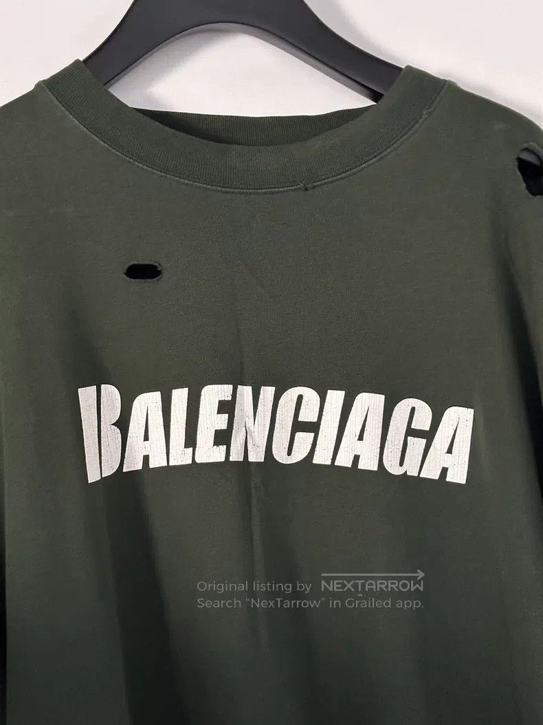 Balenciaga Balenciaga Green Ripped Logo Short Sleeve T-Shirt Size US L / EU 52-54 / 3 - 2 Thumbnail