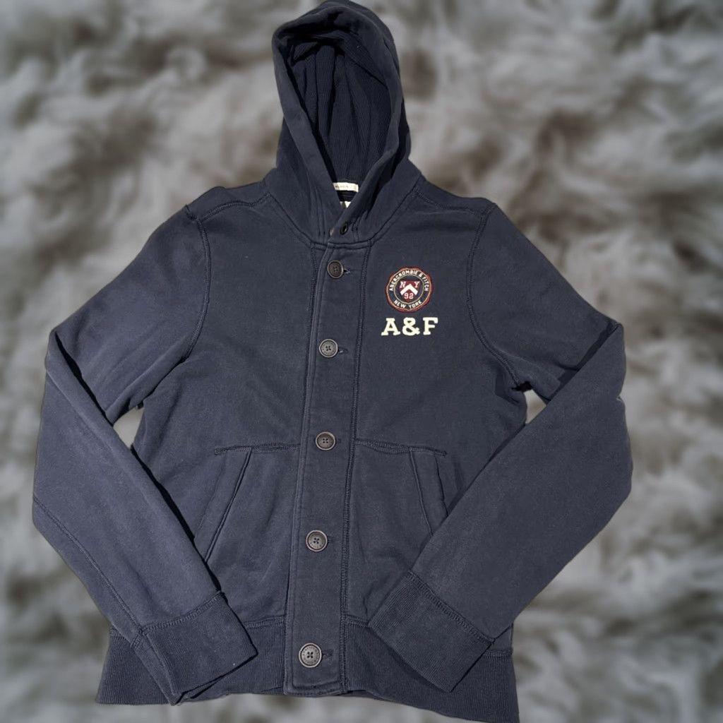 Abercrombie & Fitch Abercrombie & Fitch Sweatshirt Hoodie Mens Large Blue Button Up Cardigan Hooded Muscle Heavy Logo Size US L / EU 52-54 / 3 - 1 Thumbnail