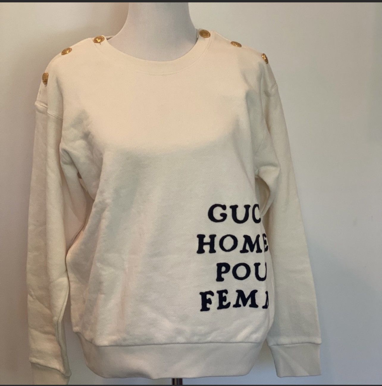 image of Gucci Oversized Sweatshirt in Cream/Black, Women's (Size XS)