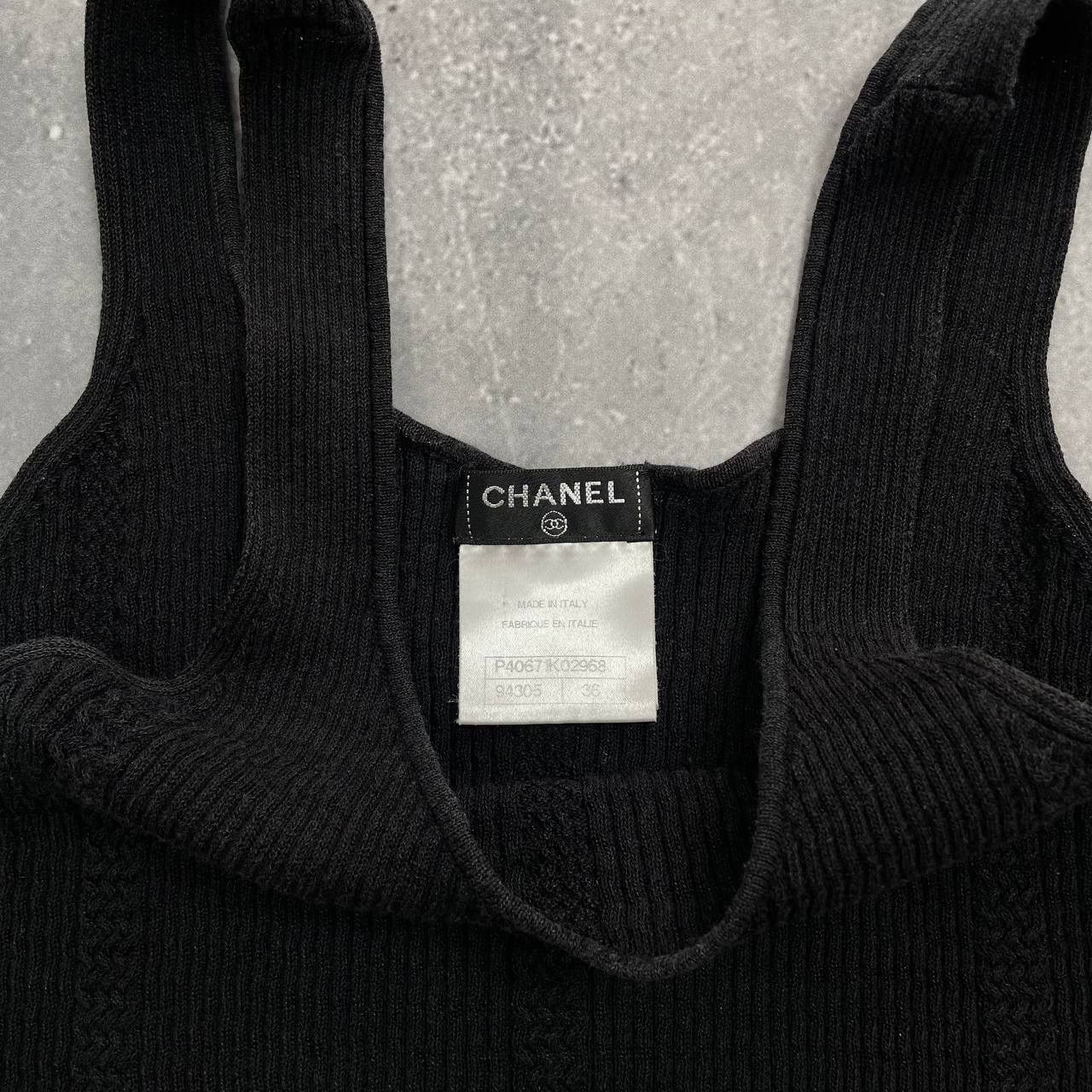 Chanel Vintage Chanel Ribbed Sleeveless Tank Top Logo Women’s Black Size XS / US 0-2 / IT 36-38 - 12 Thumbnail