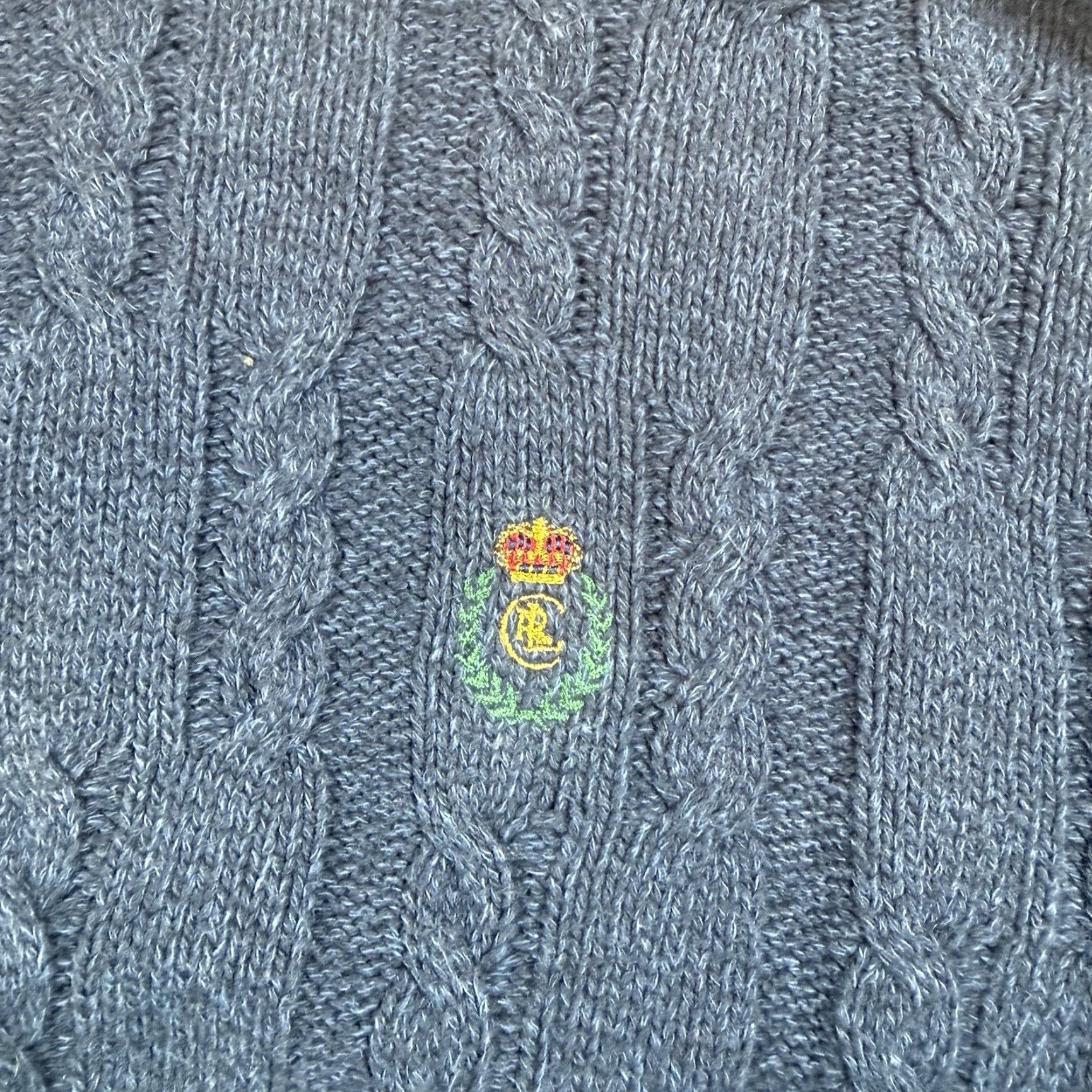 Ralph Lauren VINTAGE Ralph Lauren Sweater Mens XL Cable-Knit Logo Pullover Blue 90s USA Made Cotton Crest Knit Grandpa Classic Size US XL / EU 56 / 4 - 4 Thumbnail