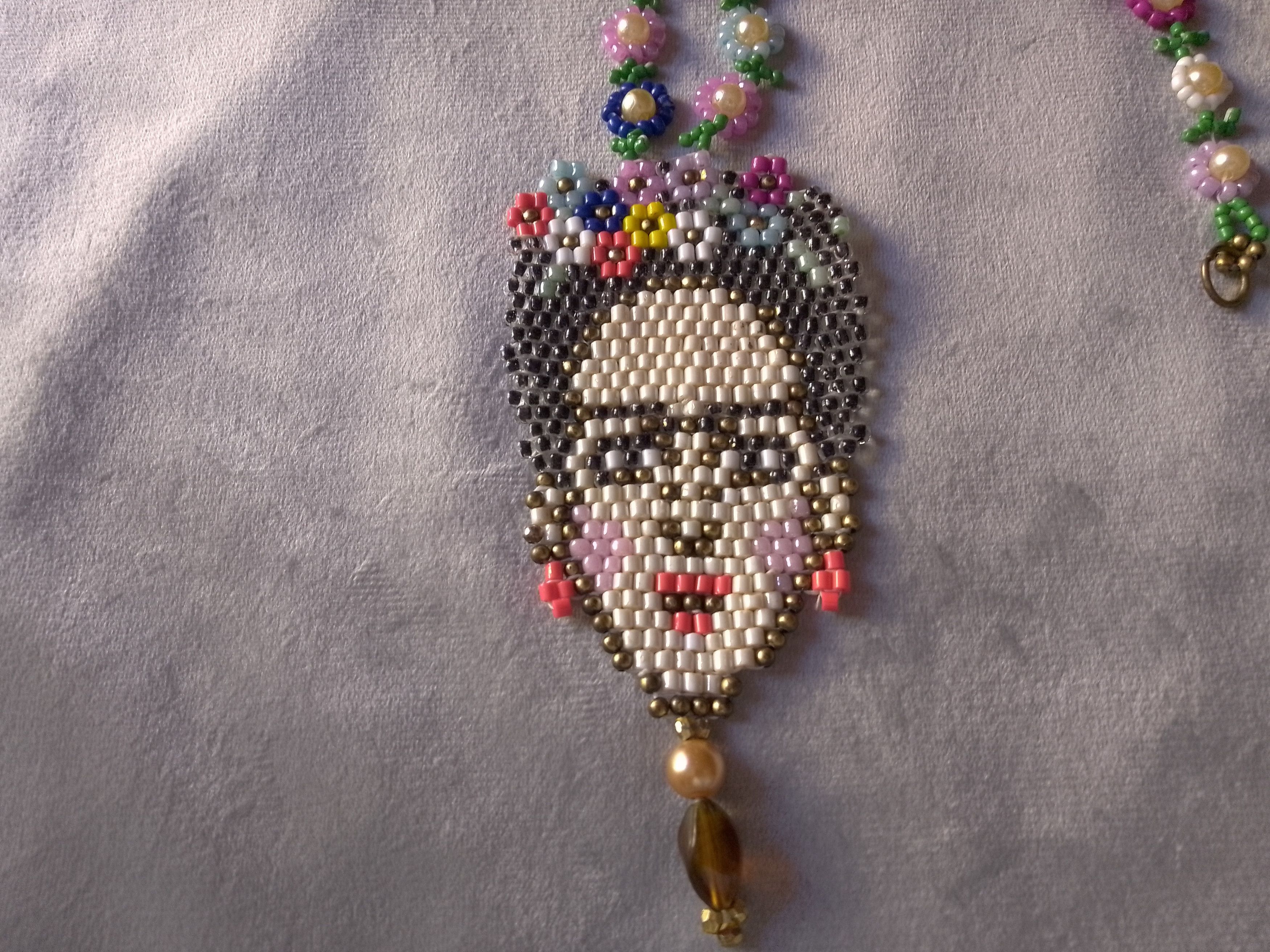Handmade Necklace. Long. Flower. Pearls. Frida beaded pendant Size ONE SIZE - 2 Thumbnail