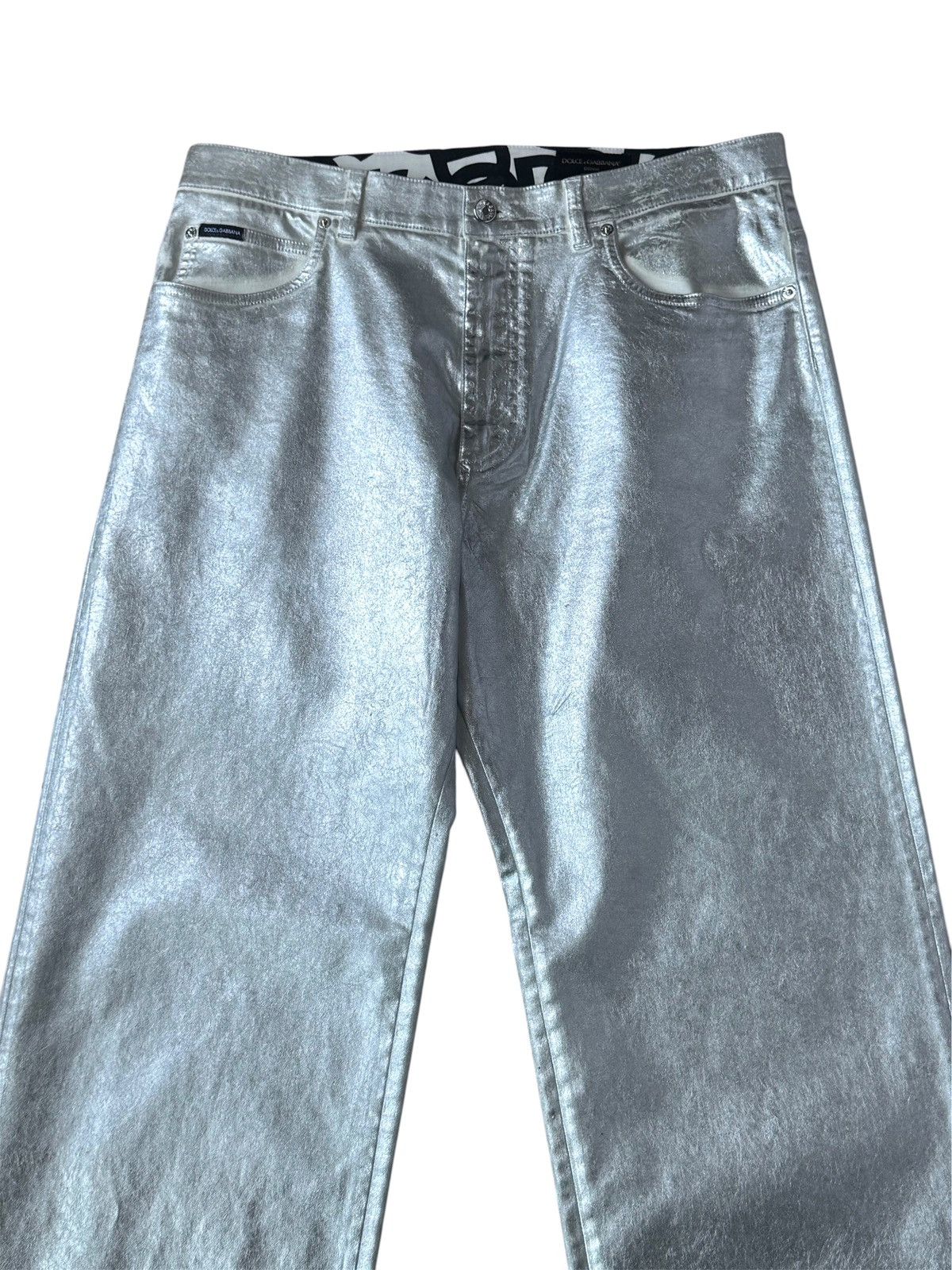 Dolce & Gabbana Dolce & Gabbana Silver Metallic Runway Straight Cut Pants Size US 34 / EU 50 - 3 Thumbnail