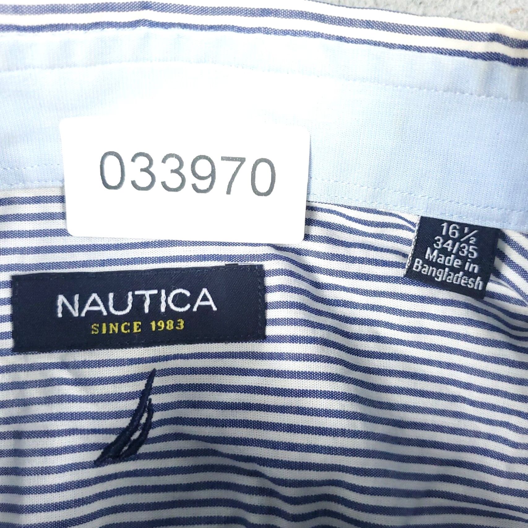 Nautica Nautica Blue White Striped Dress Shirt Mens Regular Size 16.5 Long Sleeve Button Up Classic Size 42R - 8 Thumbnail