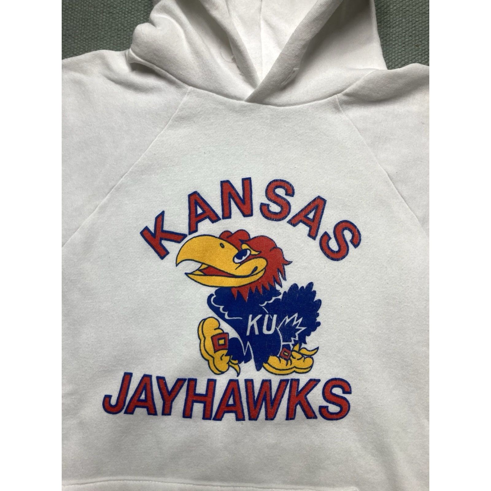 Vintage VINTAGE University KU Jayhawks Pullover Hoodie Sweatshirt Men Large White 80s Trench KU Jayhawks Mens L Hoodie Size US L / EU 52-54 / 3 - 2 Thumbnail