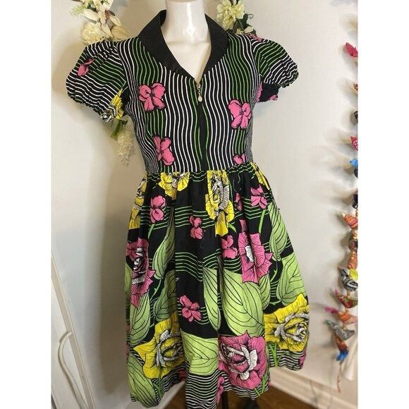 Designer Afrothrone Made to Order African Print Short Sleeve Cotton M Size S / US 4 / IT 40 - 12 Thumbnail