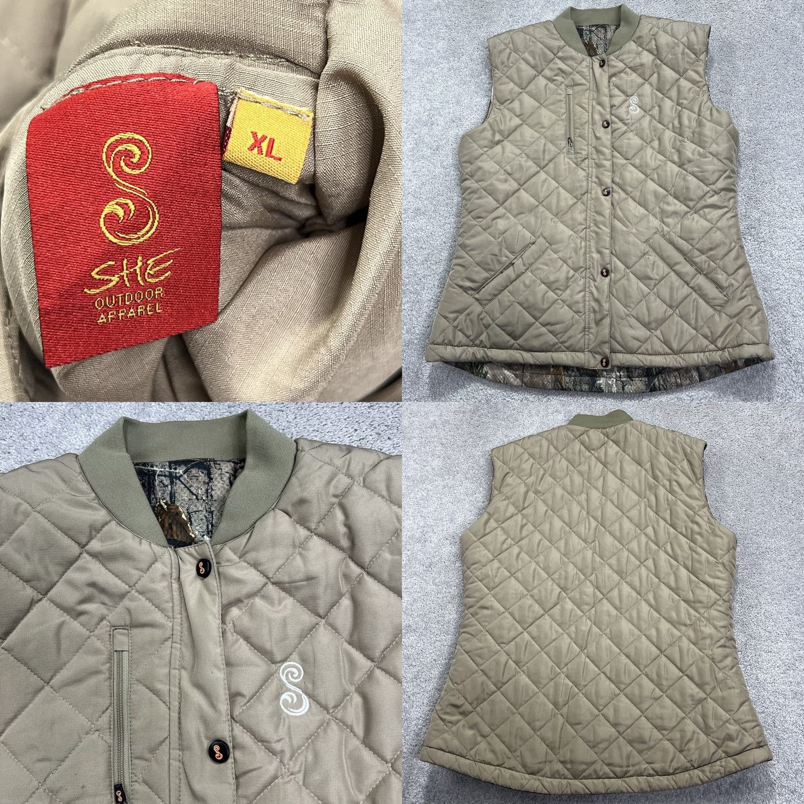 Vintage SHE Outdoor Vest Jacket Womens XL Brown Green Camo Reversible Camouflage Outdoor Size XL / US 12-14 / IT 48-50 - 8 Thumbnail