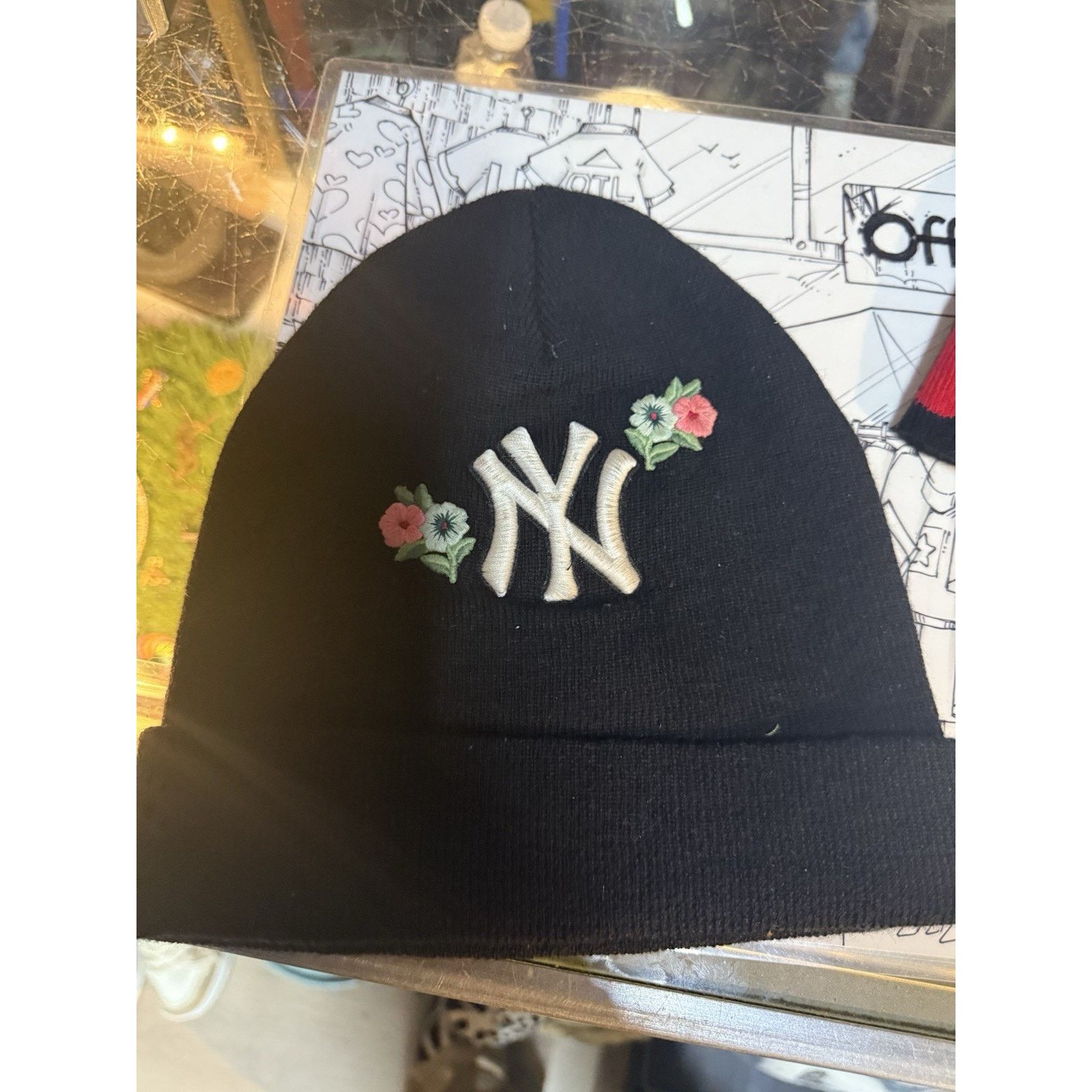 Gucci GUCCI x NY New York Yankees Black Flowers Wool Beanie Hat Size ONE SIZE - 1 Thumbnail
