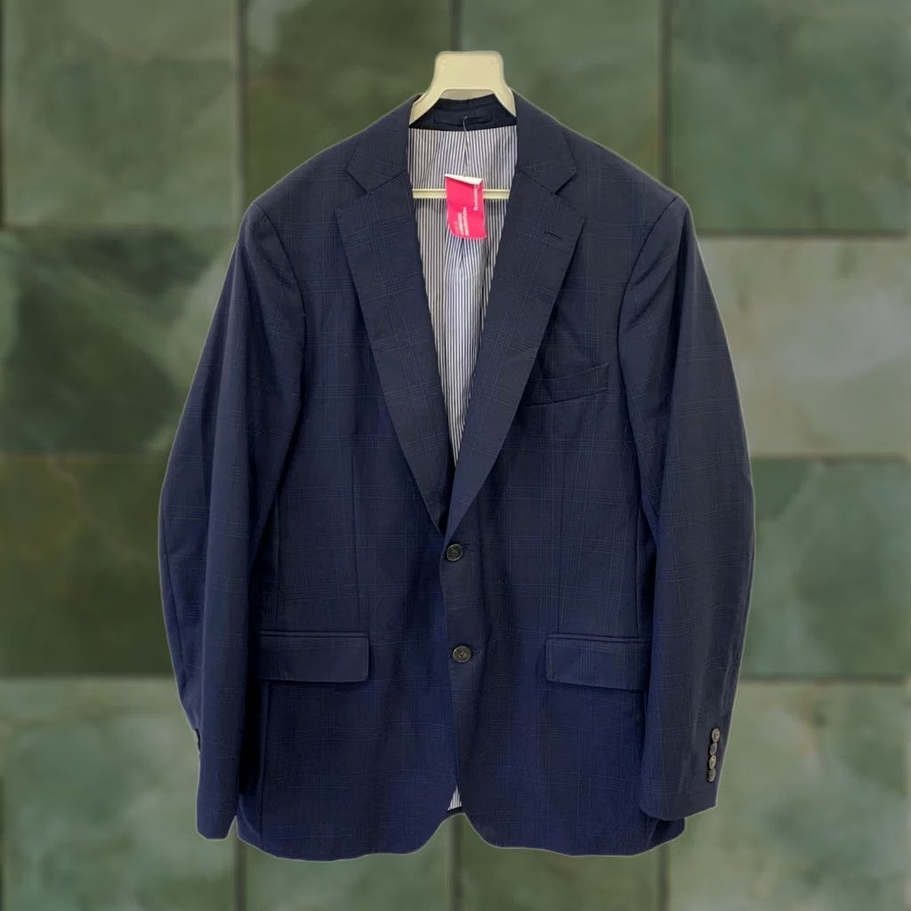 Vintage MICHAEL BASTIAN Barneys New York Navy Plaid Blazer Jacket Men’s L 44R Size 42R - 1 Thumbnail