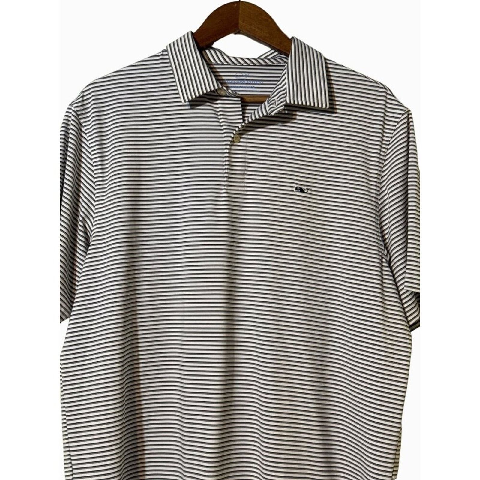 Vineyard Vines Vineyard Vines Mens XL Grey Striped Performance Polo Size US XL / EU 56 / 4 - 2 Thumbnail
