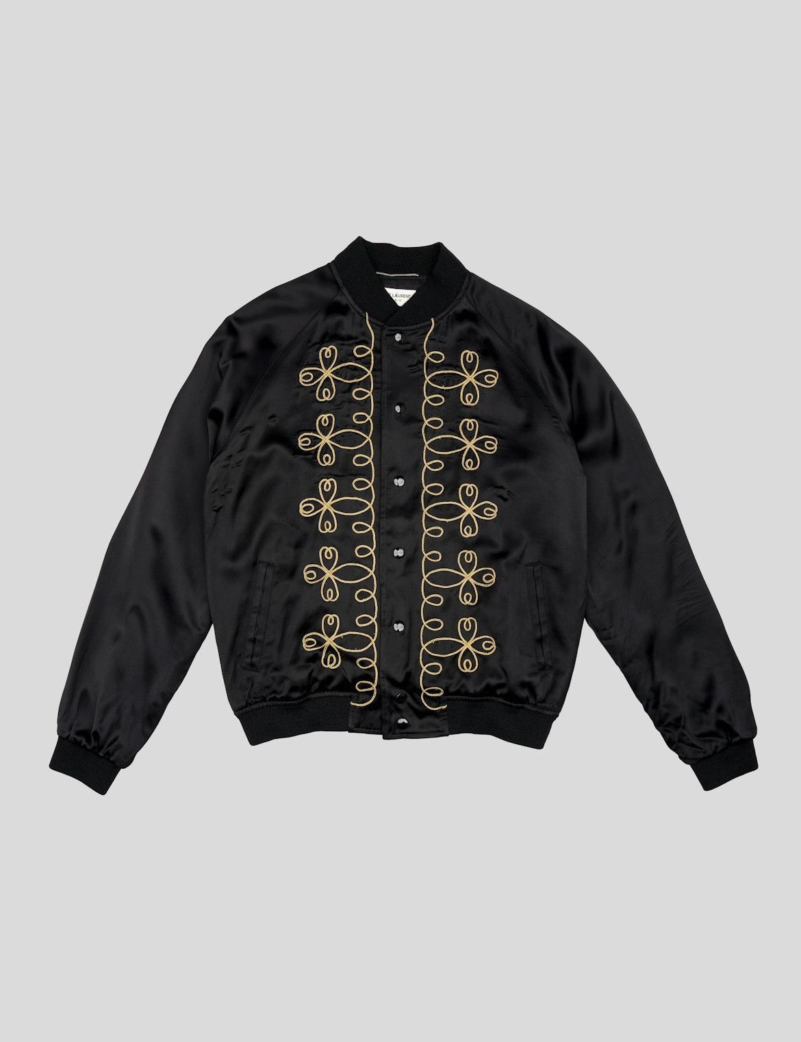 image of Saint Laurent Paris Gold Embroidered Psych Rock Bomber in Black/Gold, Men's (Size Small)