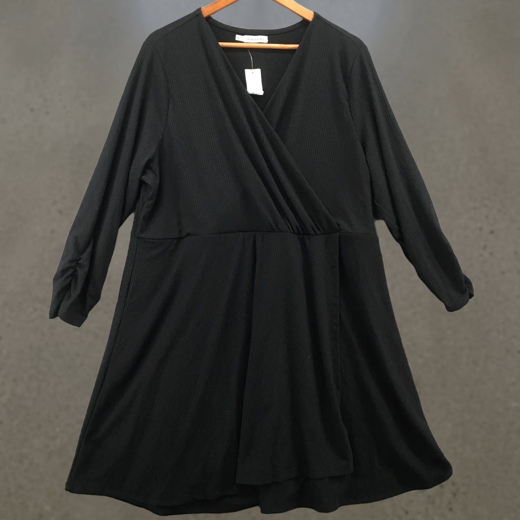 Vintage Maurices Mini A-Lined Dress Womens 2 Long Sleeve Overlap V-Neck Casual Black NEW Size XS / US 0-2 / IT 36-38 - 1 Thumbnail