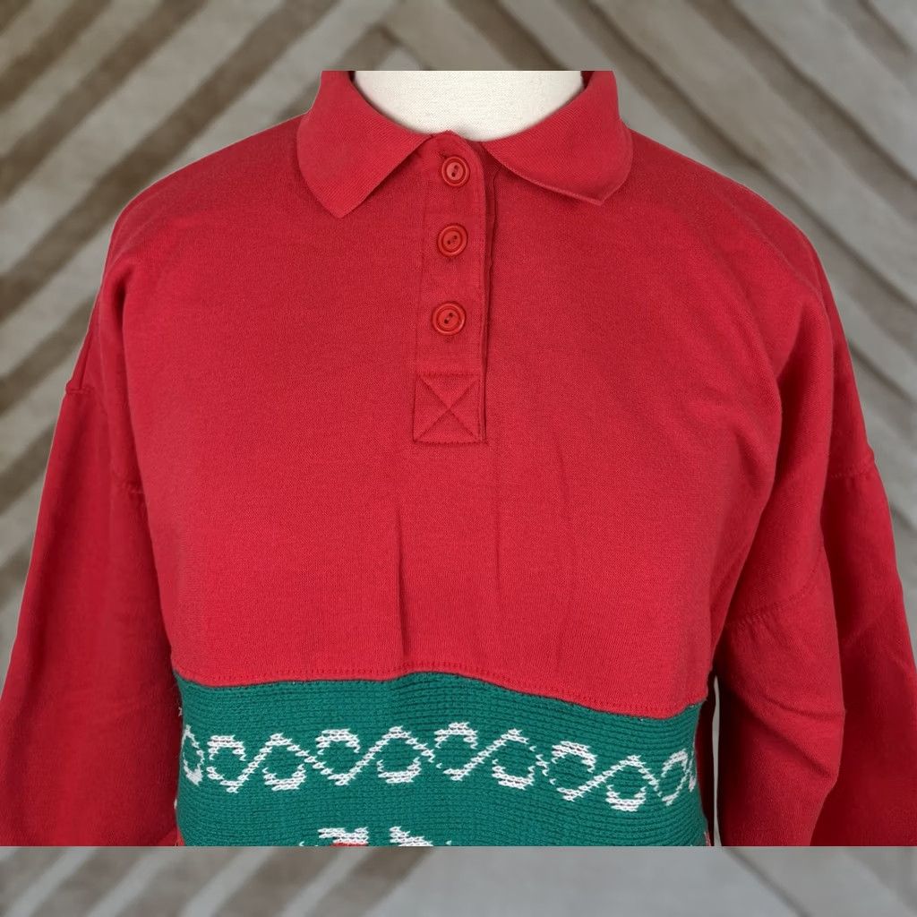 Vintage VINTAGE Dashers Sweatshirt Womens Medium Collared Christmas Holiday Red Knit Cotton Blend Long Sleeve Pullover 80s 90s Retro Christmas Womens Size M / US 6-8 / IT 42-44 - 1 Thumbnail
