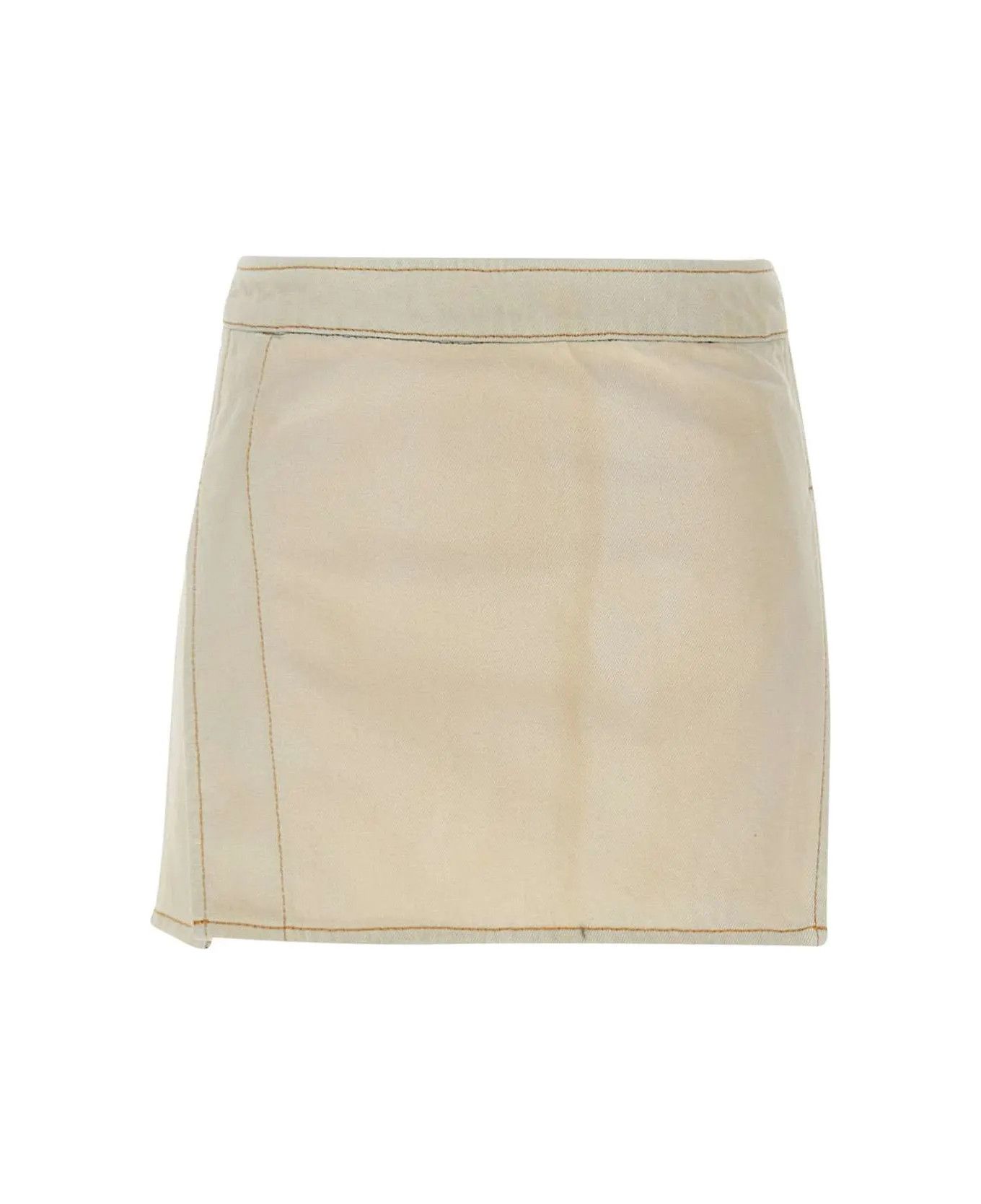 Palm Angels o1y1125 Denim Mini Skirt in Beige Size 25" / US 0 / IT 36 - 1 Thumbnail