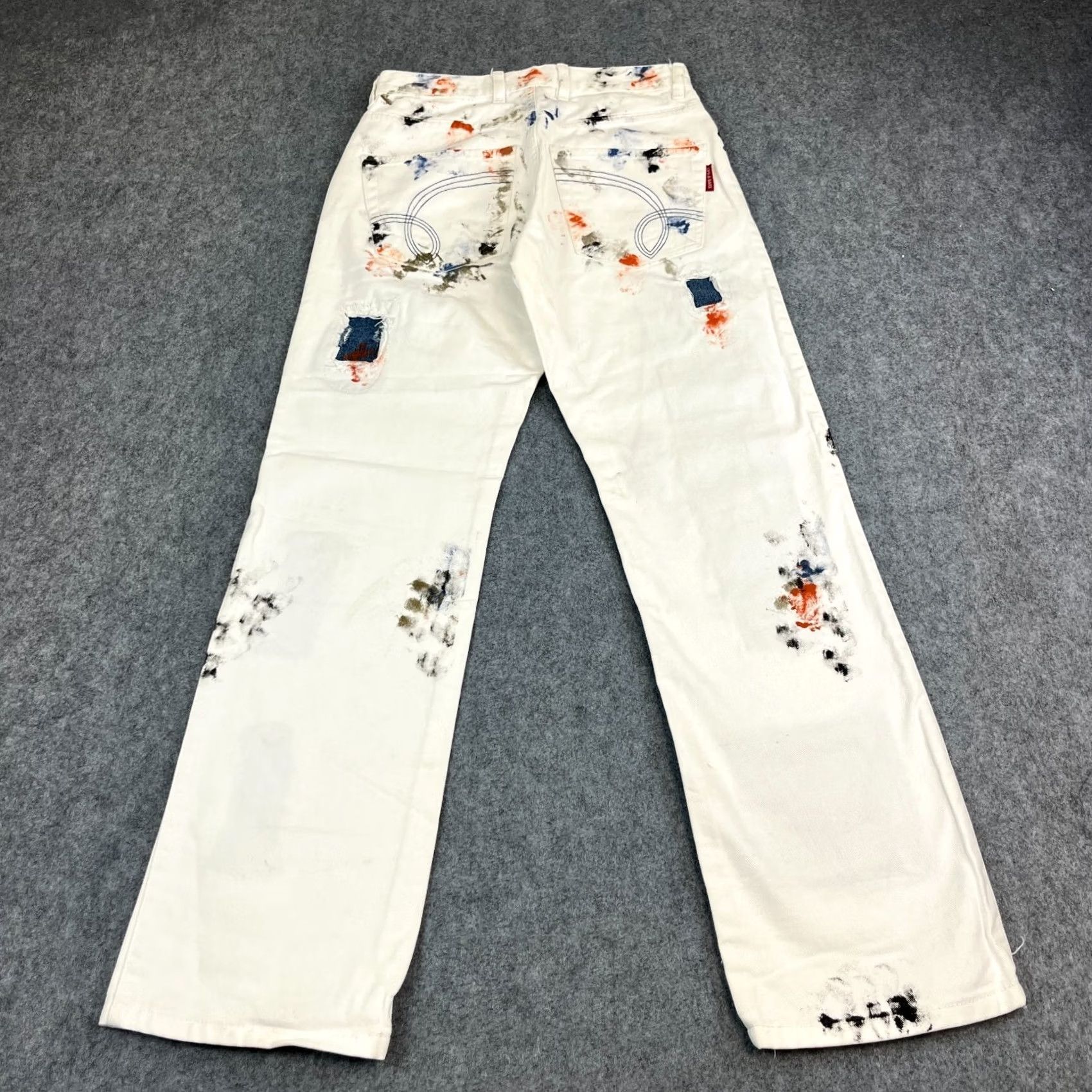 Vintage Cipo & Baxx Jeans Straight 31 32 Distressed Patchwork White Paint Design Mens 5-Pocket Denim Cotton Shirt? Size US 31 - 2 Thumbnail