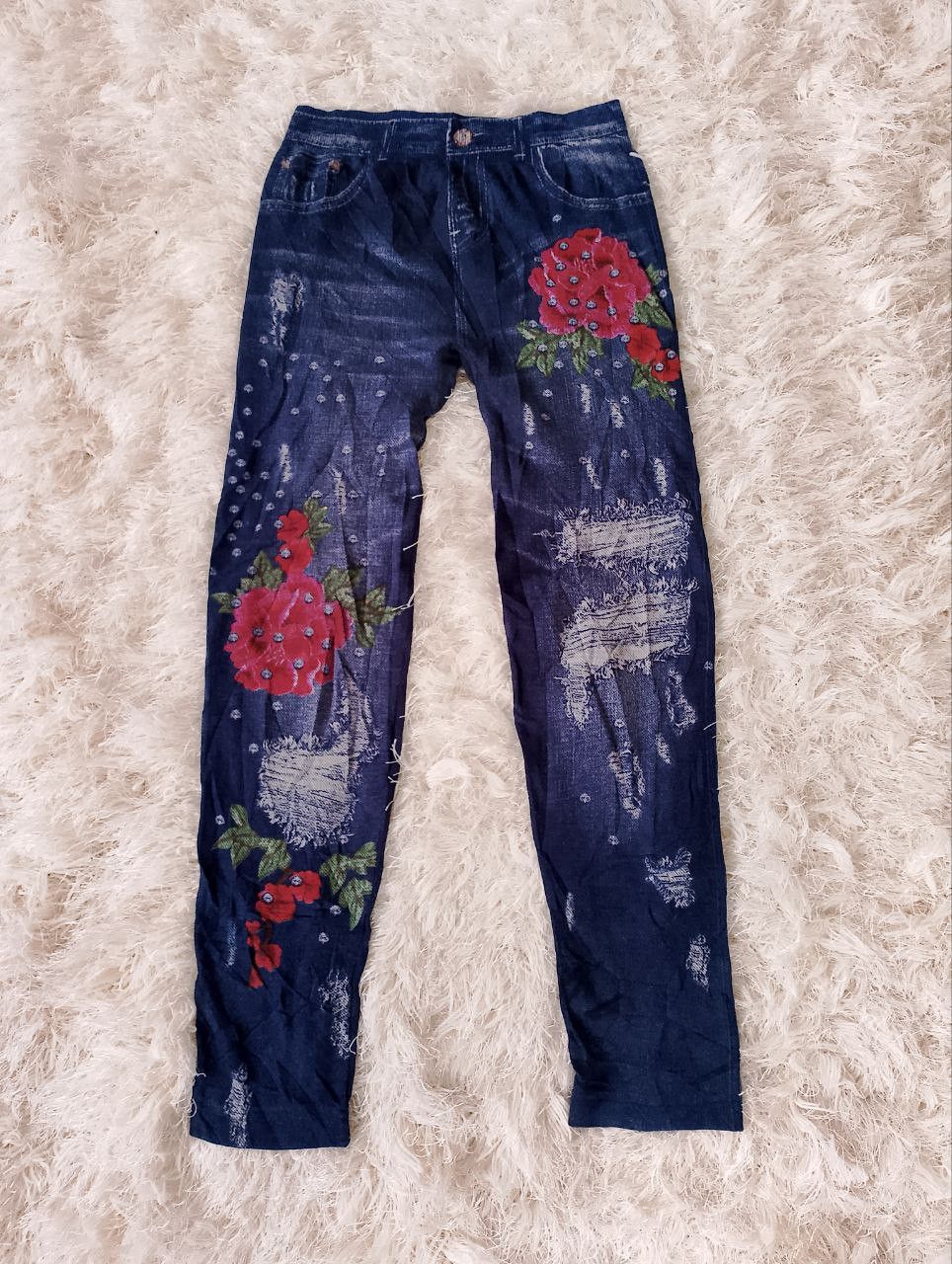 If Six Was Nine FLORAL Distressed Sketch Denim Legging Size 26" / US 2 / IT 38 - 1 Thumbnail