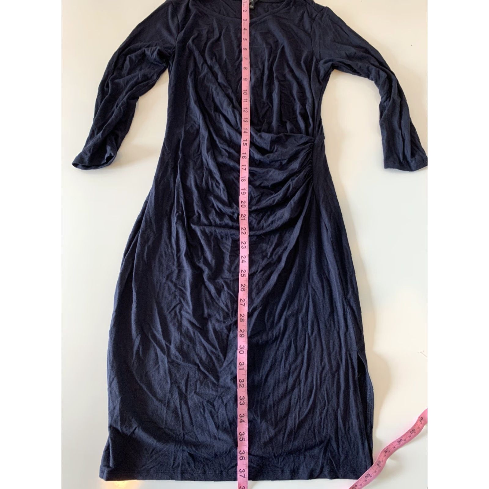 Ann Taylor Ann Taylor Dress Women Shift Midi 3/4 Sleeve Petite Small Navy Blue Solid… Size S / US 4 / IT 40 - 4 Thumbnail