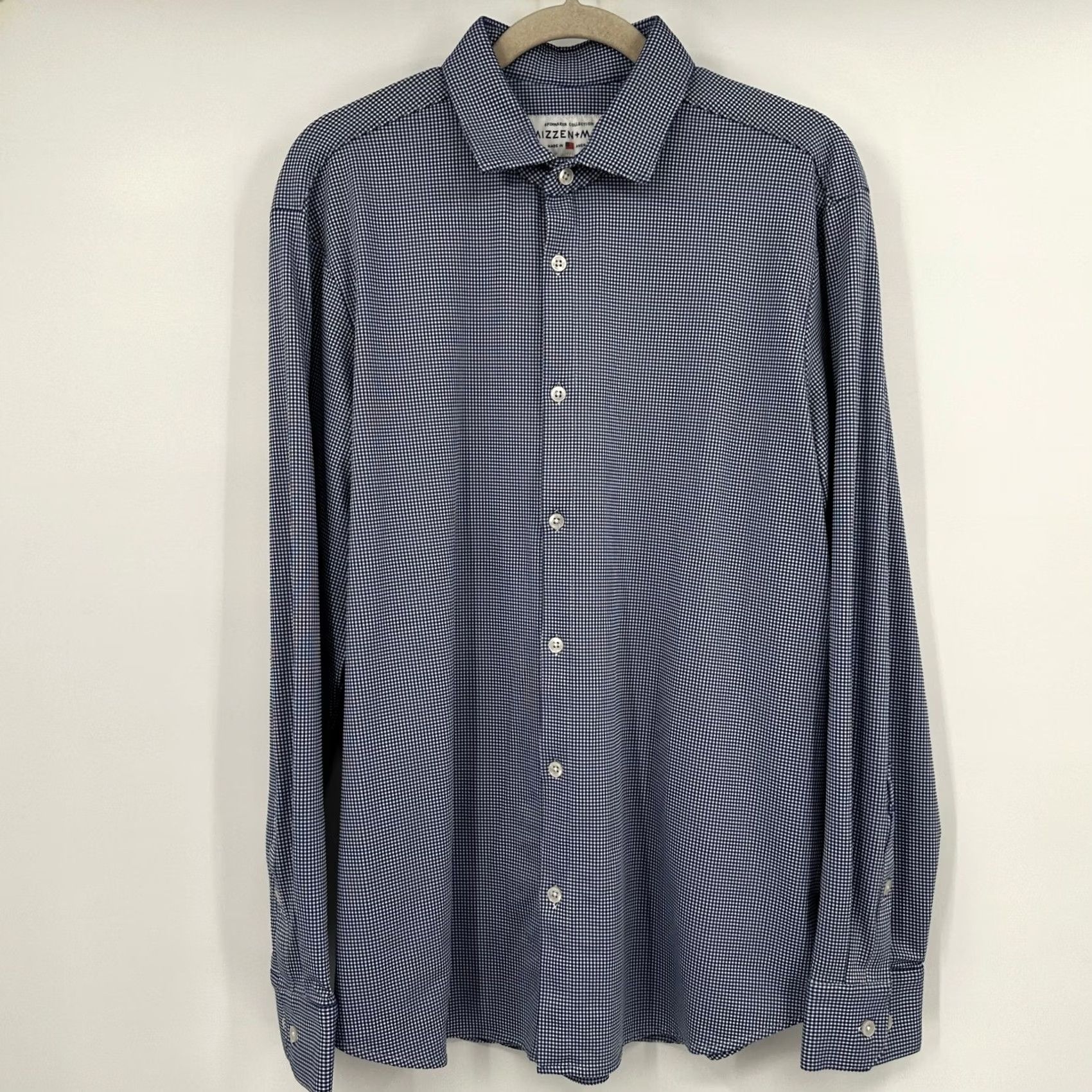 Mizzen+Main Mizzen+Main Spinnaker Shirt Gingham Trim Fit Navy White Button-Up Long Sleeve Mens XL Size US XL / EU 56 / 4 - 4 Thumbnail