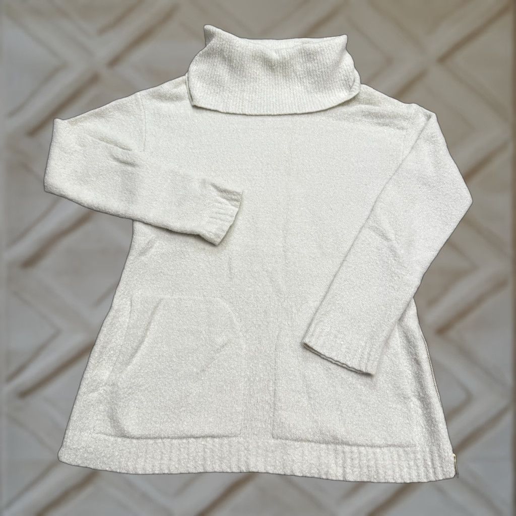 Talbots Talbots Cowl Neck Pullover Sweater Womens XS Cream Boucle Side Zip Pockets Wool Size XS / US 0-2 / IT 36-38 - 1 Thumbnail