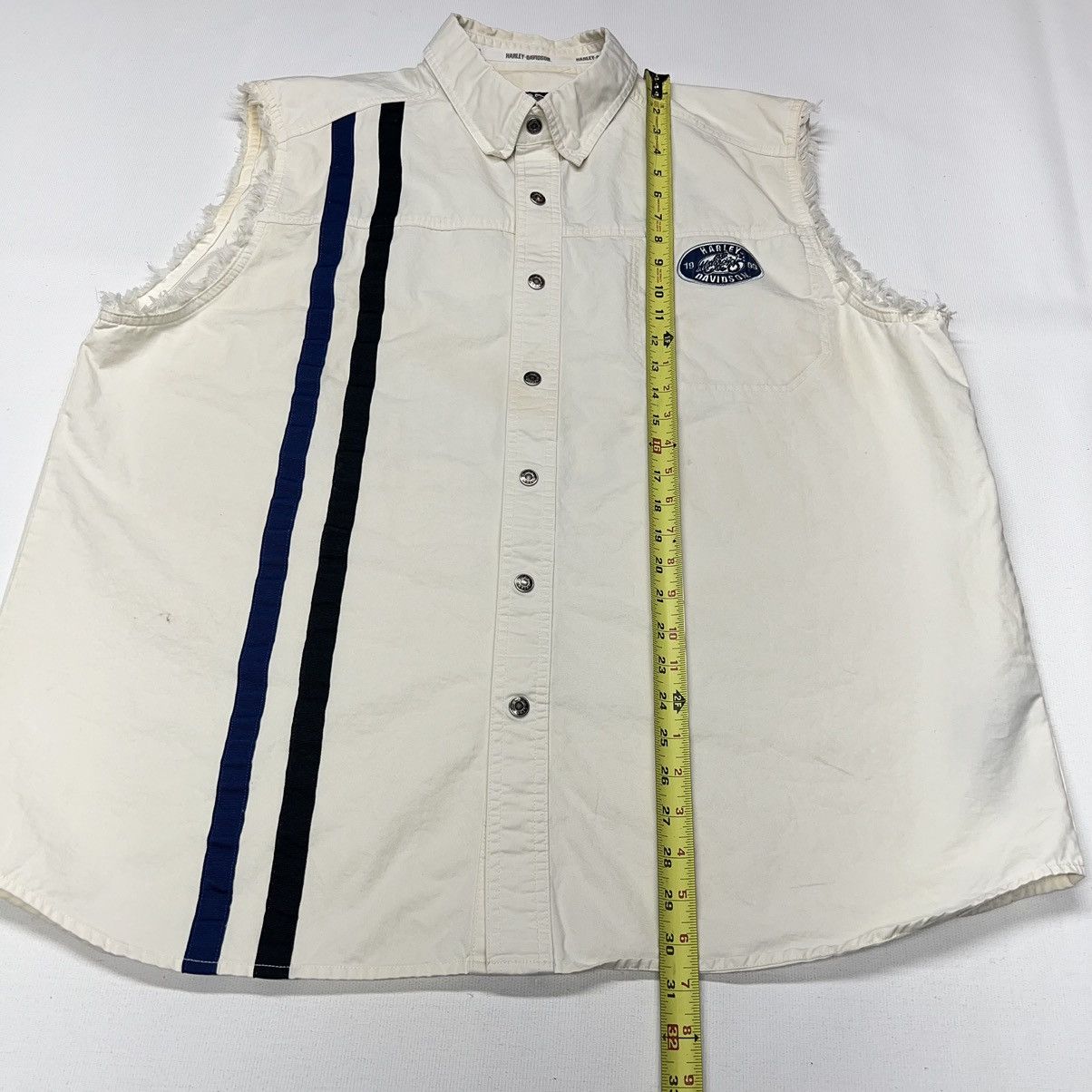 Harley Davidson × Vintage Harley Davidson Button Up Shirt White Cut Off Vest Stripe Size US XXL / EU 58 / 5 - 20 Thumbnail