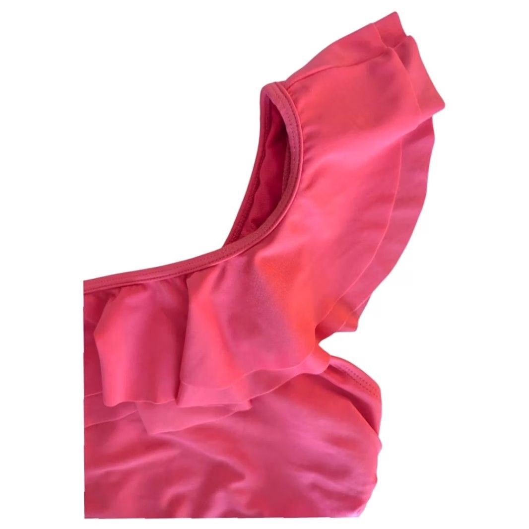 Pinko YMI One Piece Swimsuit Womens L Hot Pink One Shoulder Ruffle Cutout Spaghetti Strap Beachwear Resortwear Size ONE SIZE - 2 Thumbnail