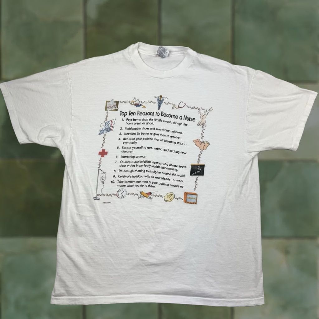 Hanes Vintage Hanes Funny Nurse T Shirt Adult XL White 90s Doctor Hospital Top Ten Reasons Mens Mens Size US XL / EU 56 / 4 - 1 Thumbnail