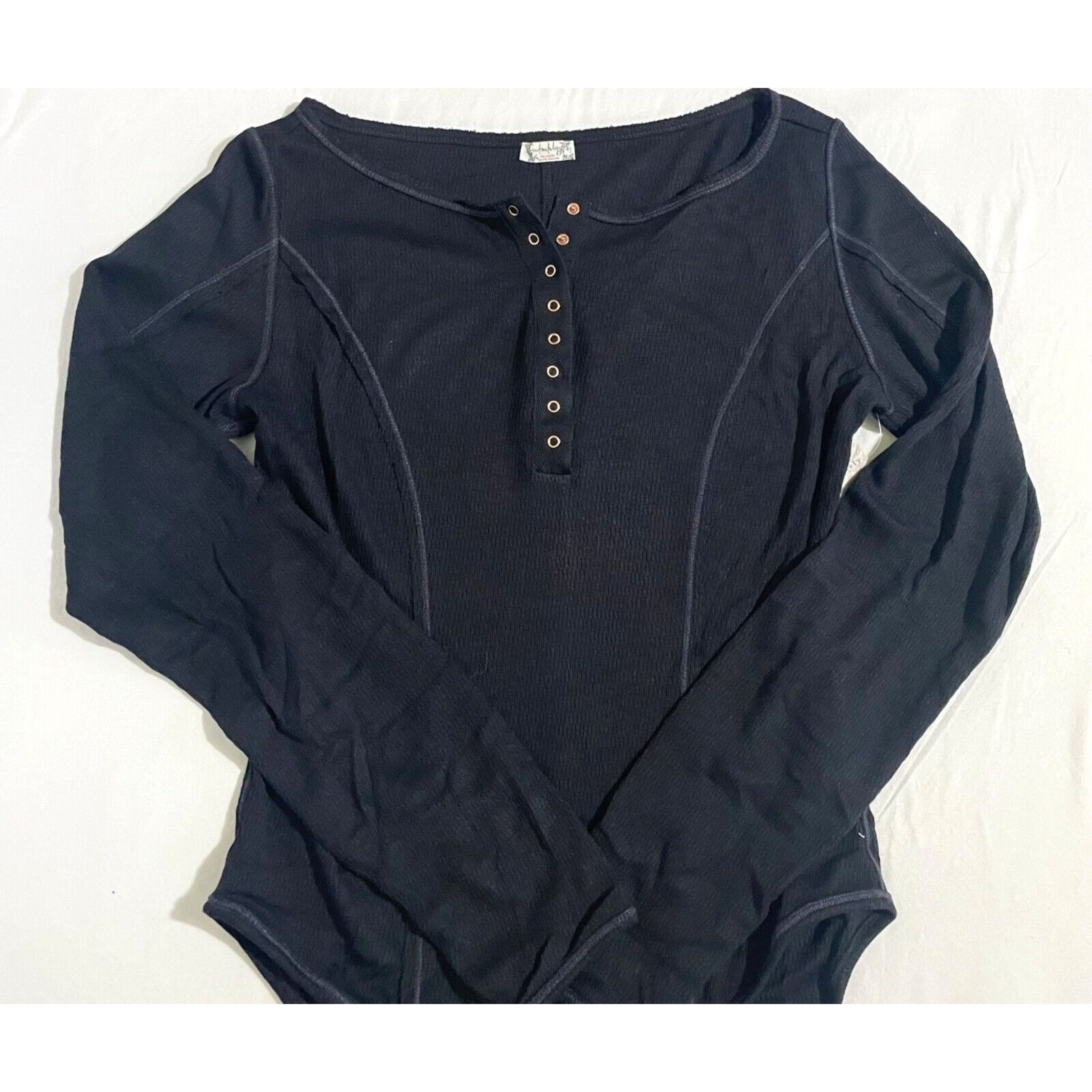 Free People Free People Bodysuit Sloane Thermal Button Neck Black Large Size L / US 10 / IT 46 - 9 Thumbnail