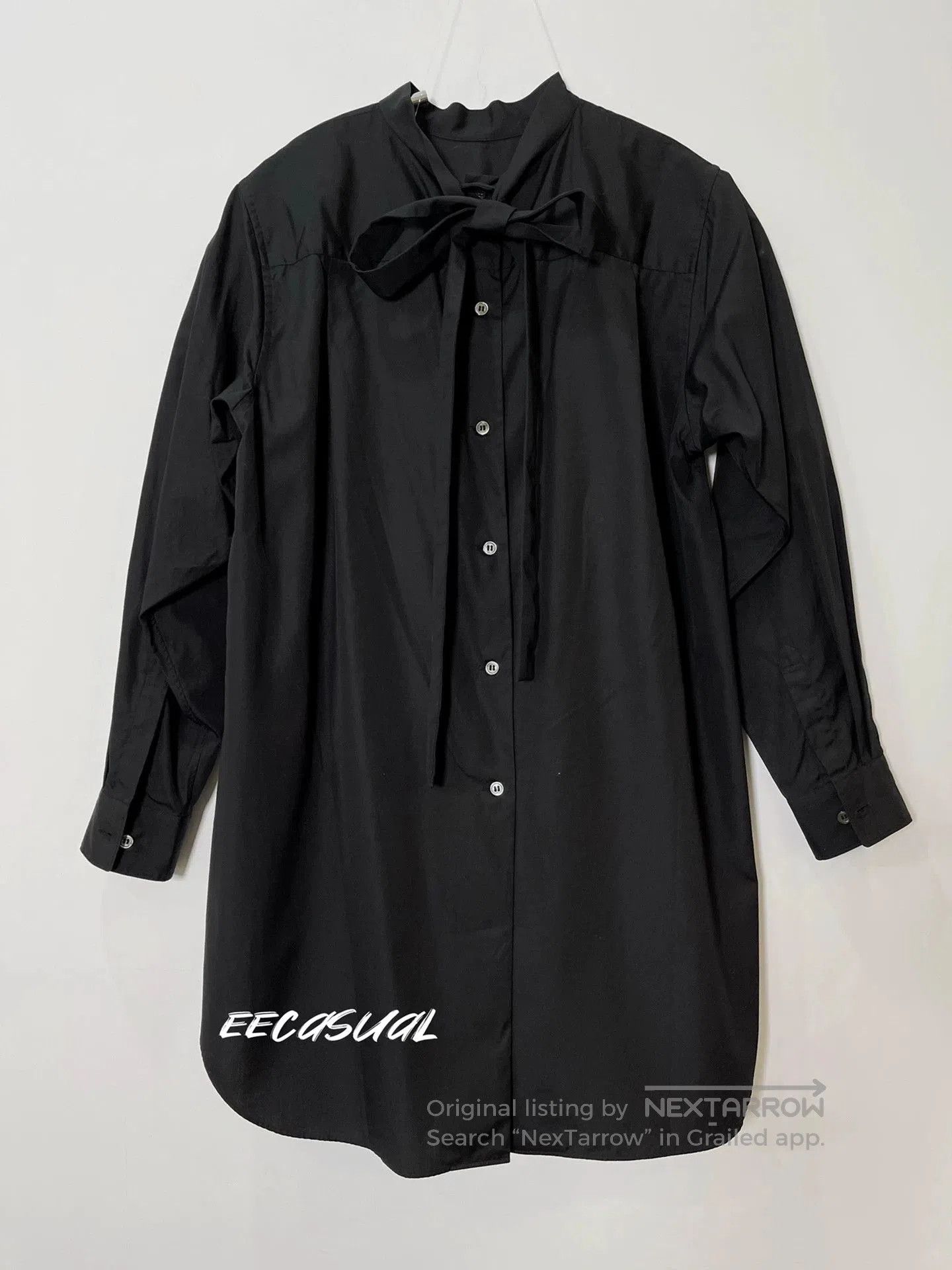 CDG by Comme des Garcons Black Long Sleeve Shirtdress with Bow Tie. Size S / US 4 / IT 40 - 2 Thumbnail