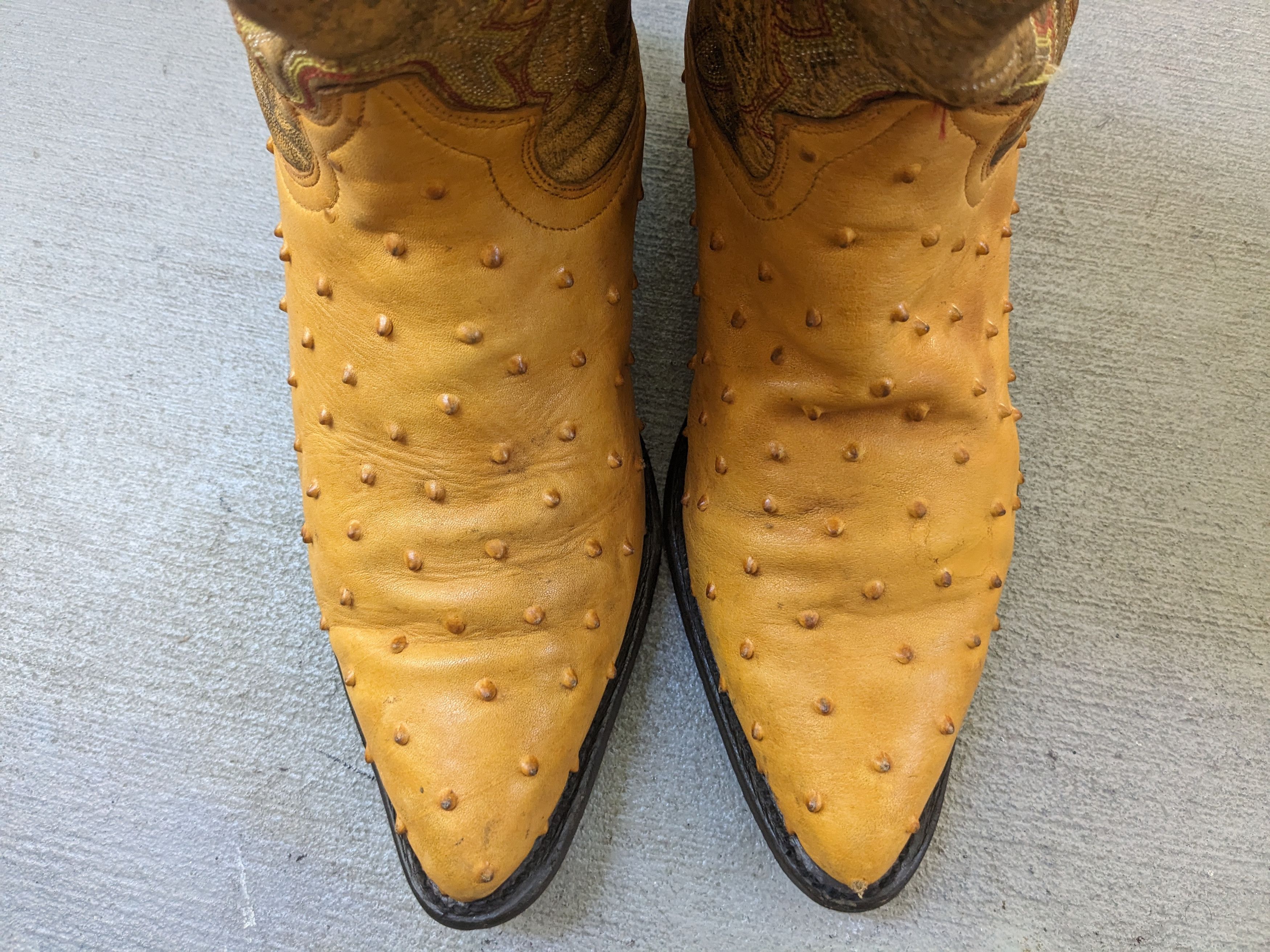 Vintage Ostrich Cowboy Boots Yellow 8.5 EE Wide Embossed Leather Size US 8.5 / EU 41-42 - 5 Thumbnail