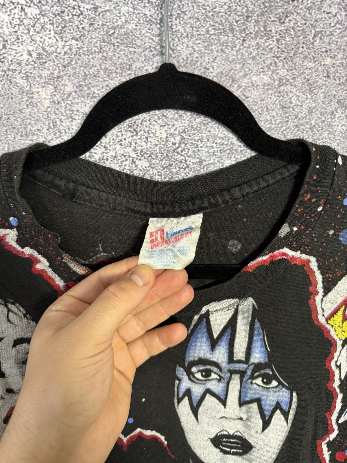 Band Tees × Hanes × Vintage 1992 Vintage KISS T-Shirt Faces AOP Hanes Winterland Concert Size US L / EU 52-54 / 3 - 10 Thumbnail