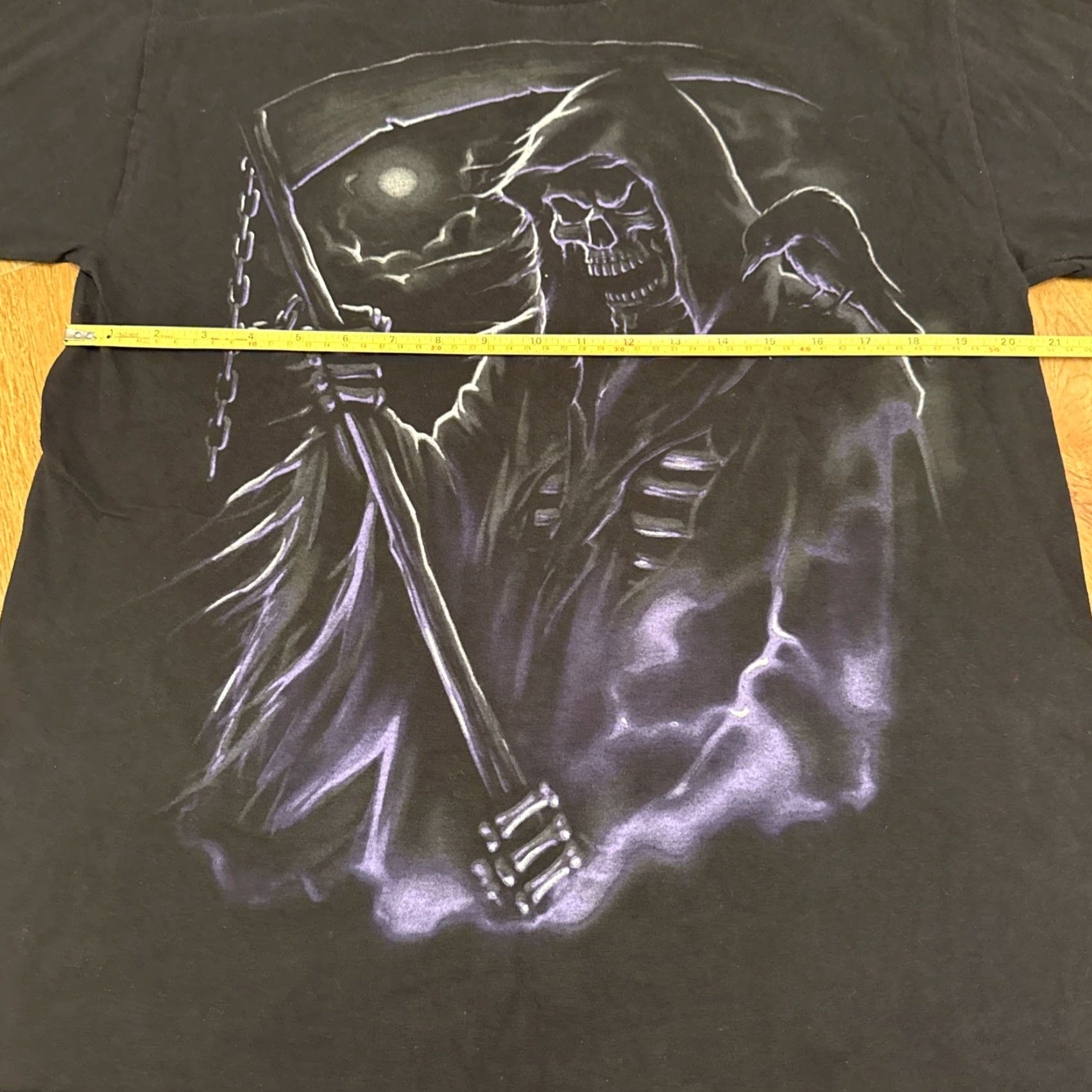 Vintage VTG ODM Y2K Grim Reaper Macabre Graphic Print Black L T Shirt Skull Dark Death Unisex Adults Size US L / EU 52-54 / 3 - 5 Thumbnail