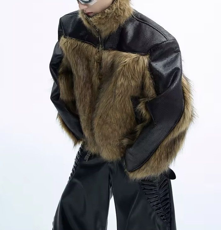 Other Design Streetwear Patchwork Leather Faux Fur Zipper Jacket Size US L / EU 52-54 / 3 - 8 Thumbnail