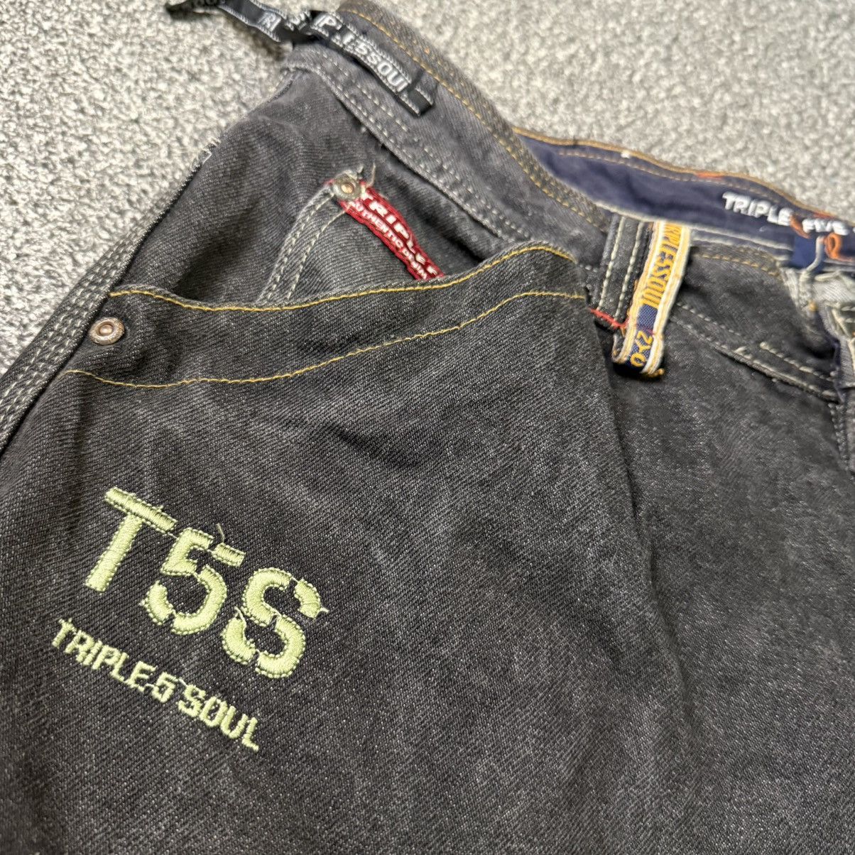 If Six Was Nine Triple 5 Soul Faded Black Baggy Crazy Jeans Size US 36 / EU 52 - 10 Thumbnail