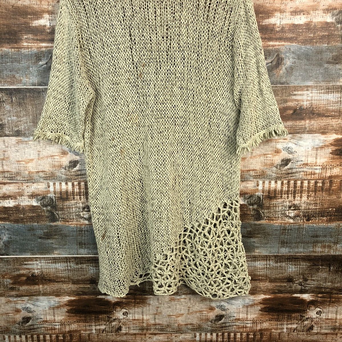Designer × Homespun Knitwear × Japanese Brand Christian Aujard crochet japan Green Knitwear #A1657 Size XL / US 12-14 / IT 48-50 - 3 Thumbnail