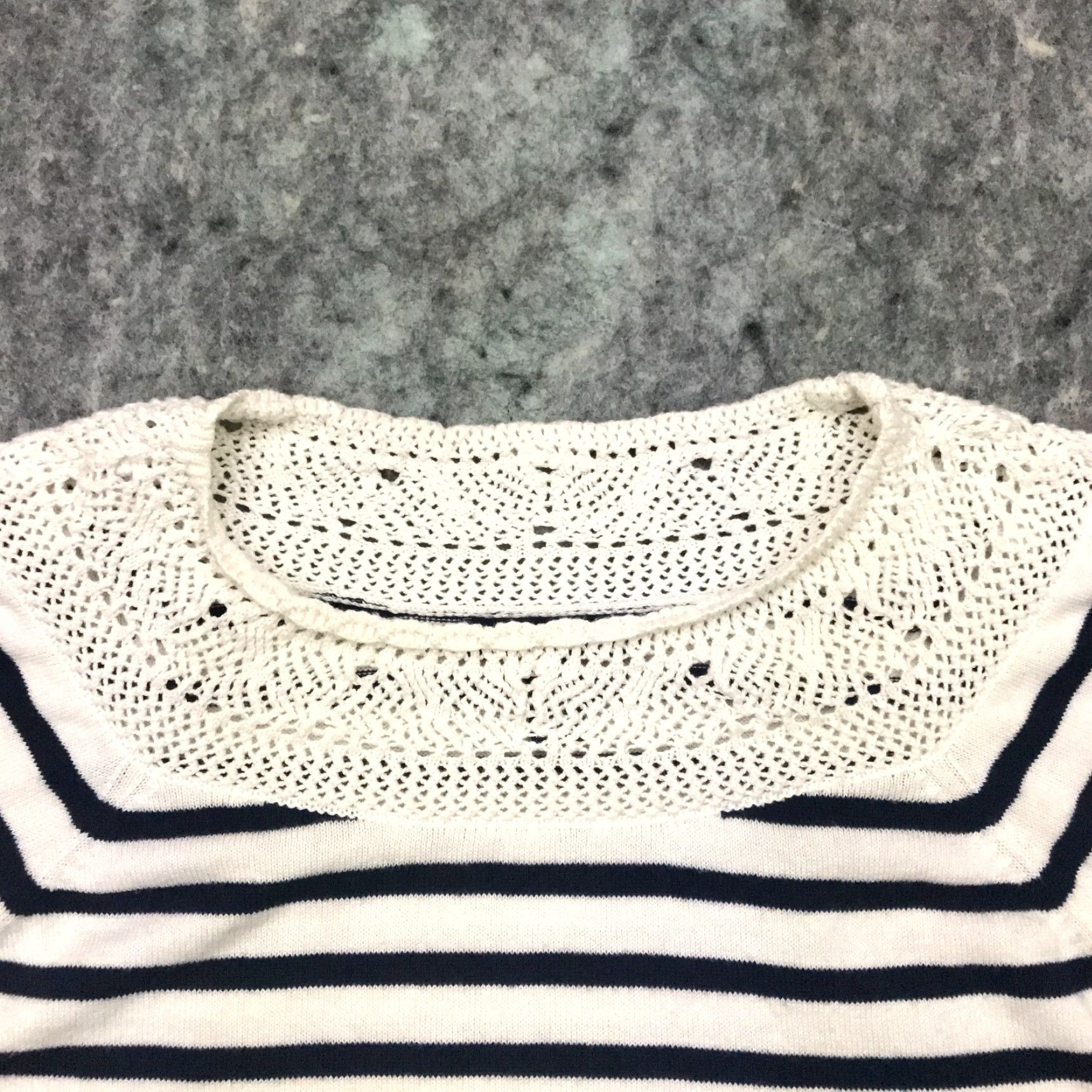Chaps Chaps Striped Shirt Top Crochet Knit Neck Blue White Round Neck Large Womens Blouse Size L / US 10 / IT 46 - 3 Thumbnail