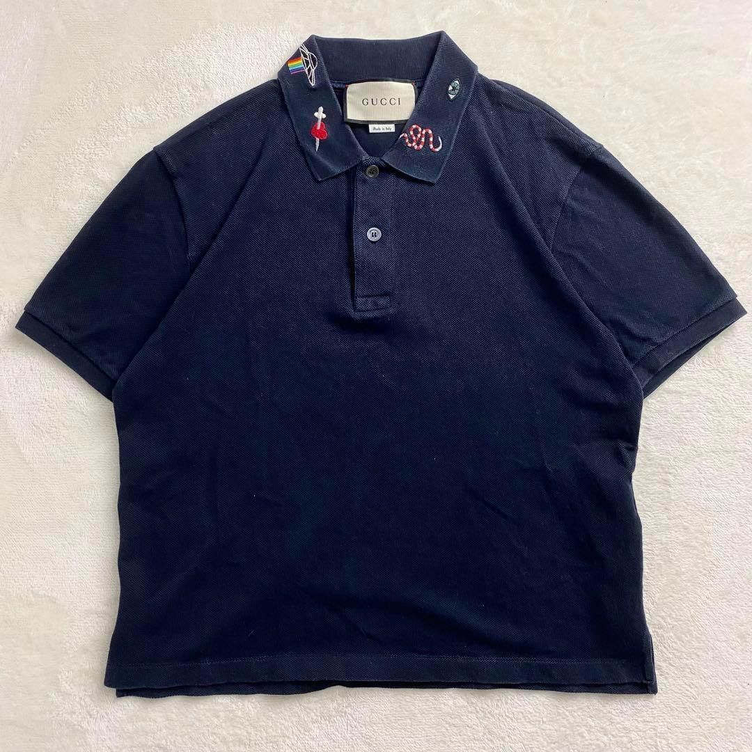 Gucci Gucci Navy Polo with Colorful Collar Embroidery Size US M / EU 48-50 / 2 - 2 Thumbnail
